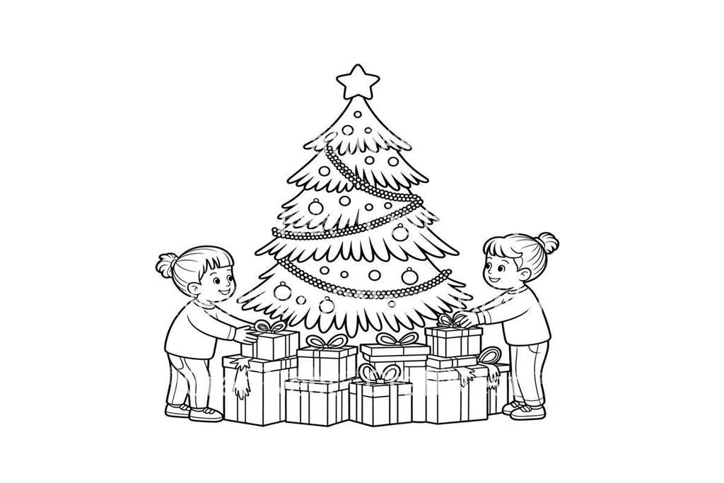 Kids Decorating Christmas Tree Coloring Books