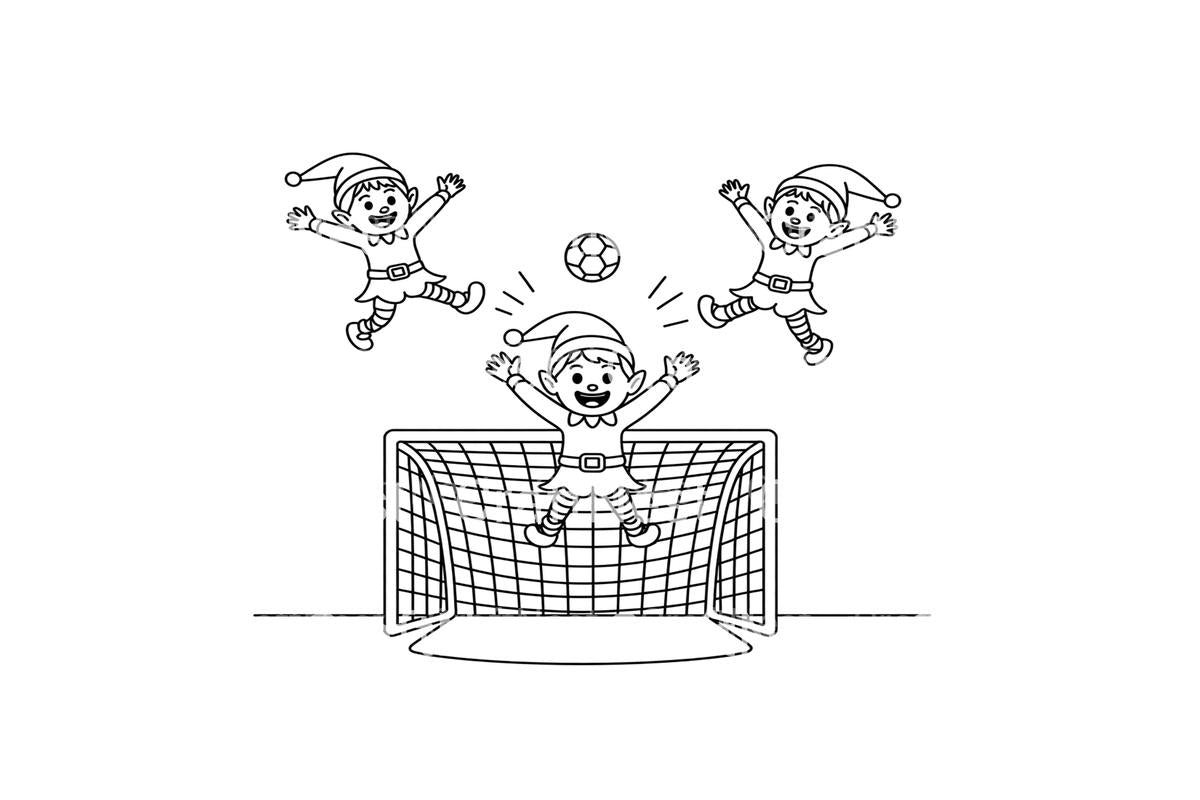 Christmas Elves Playing Soccer Coloring Books