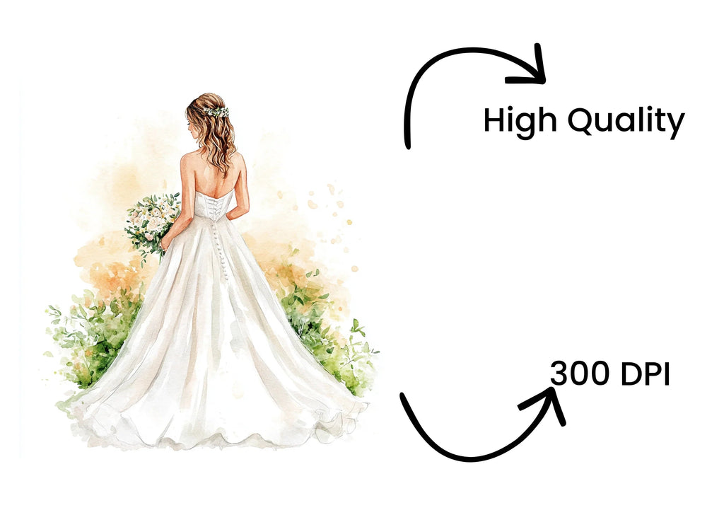 Elegant Bride Wedding Dress Clipart Bundle