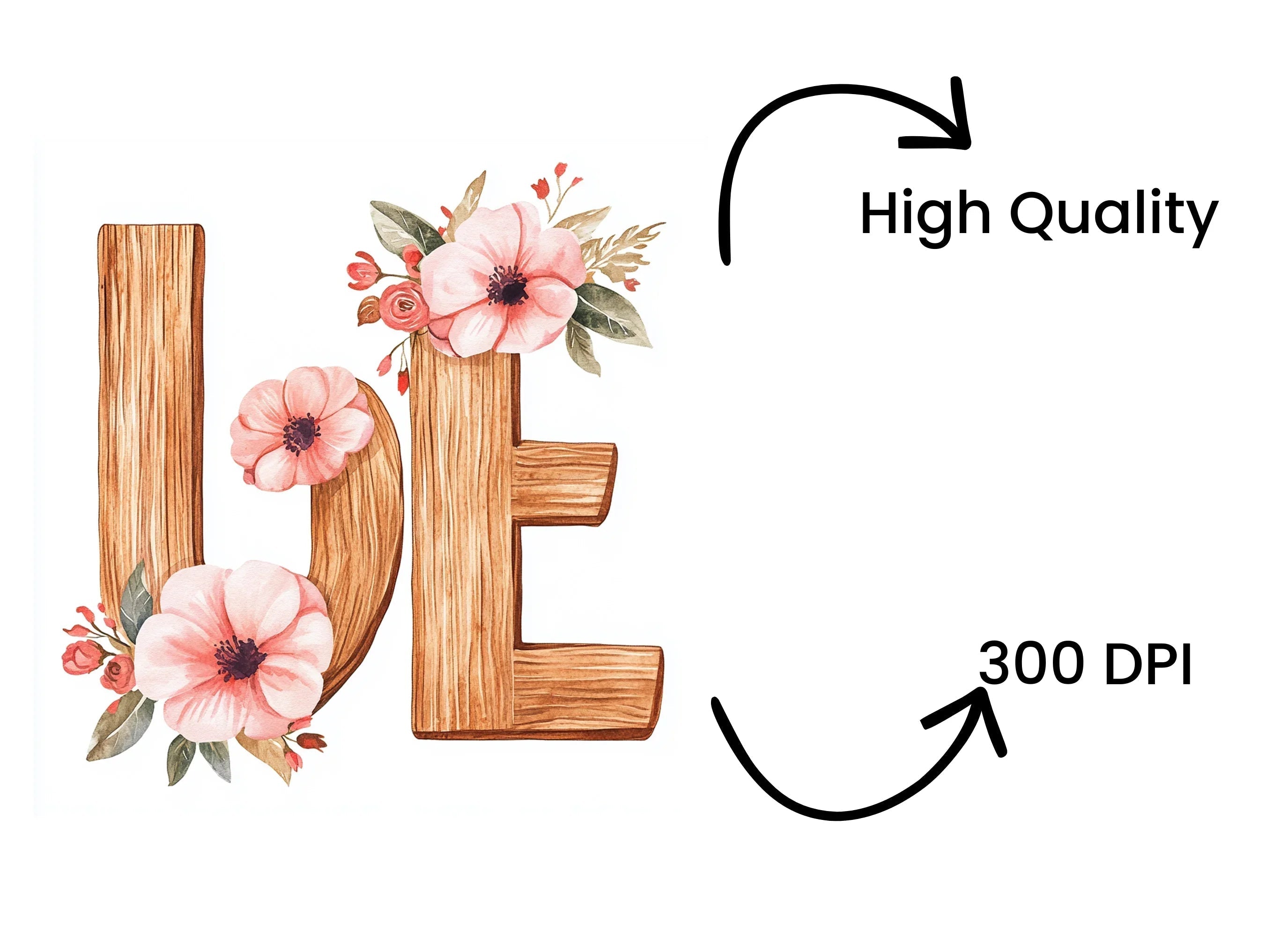Love Wood Floral Clipart Bundle