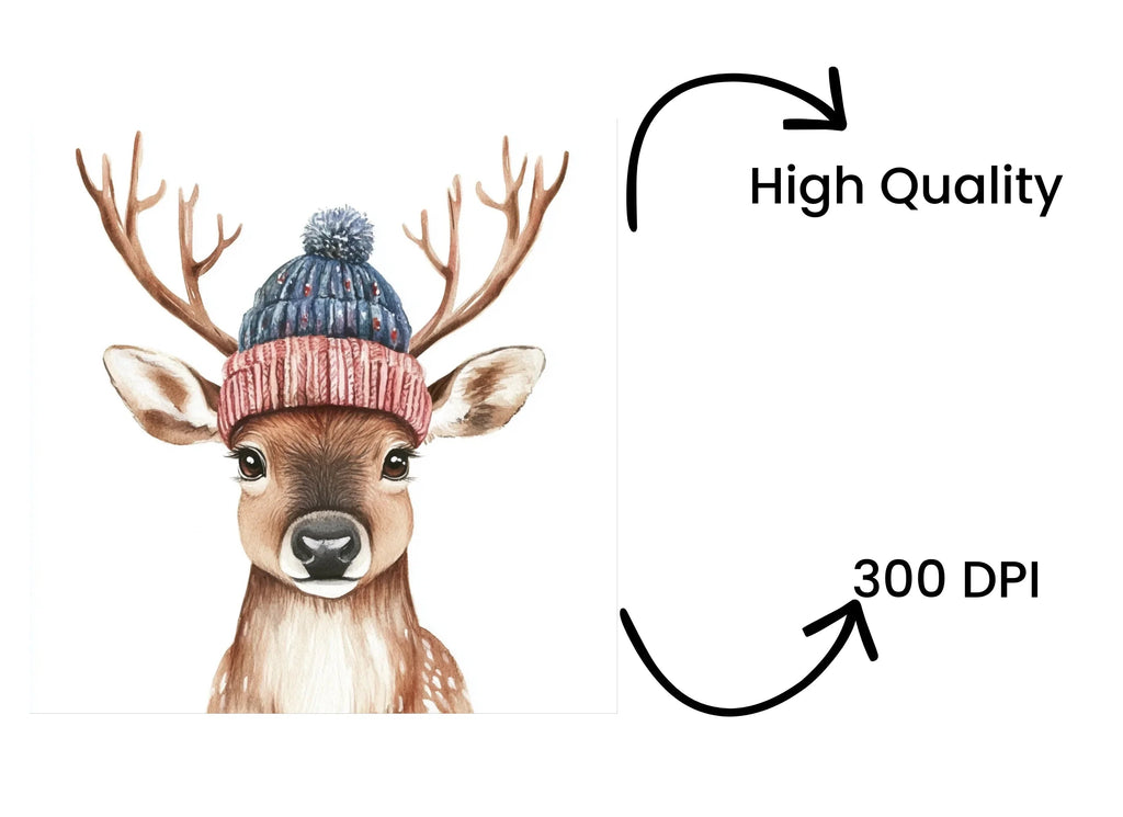Cute Reindeer with Winter Hats Clipart Bundle