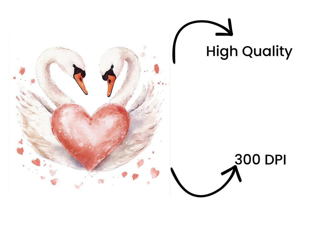 Romantic Swan Heart Clipart Bundle