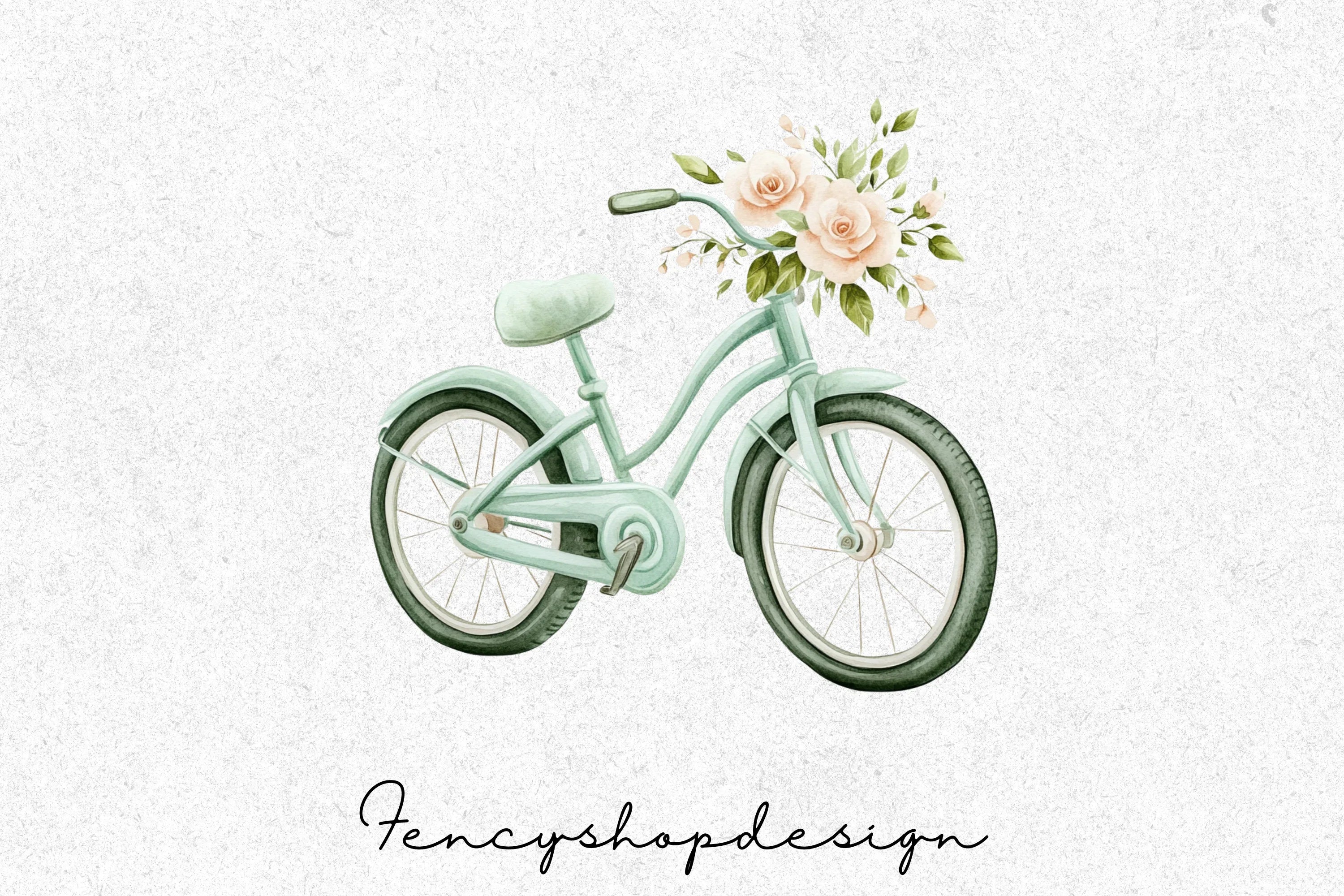 Vintage Bike Floral Basket Clipart Bundle