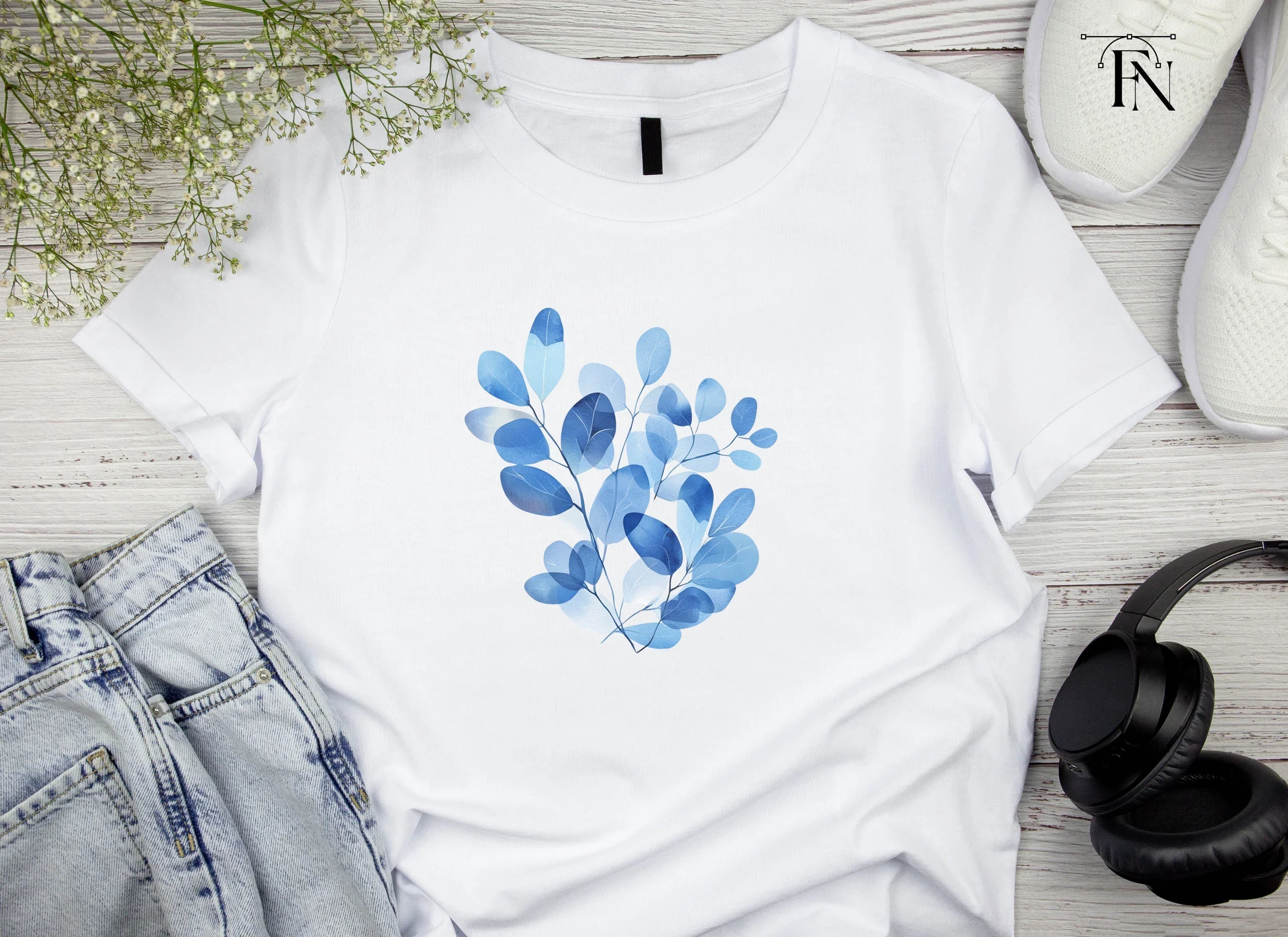 Blue Eucalyptus Leaves Clipart Bundle