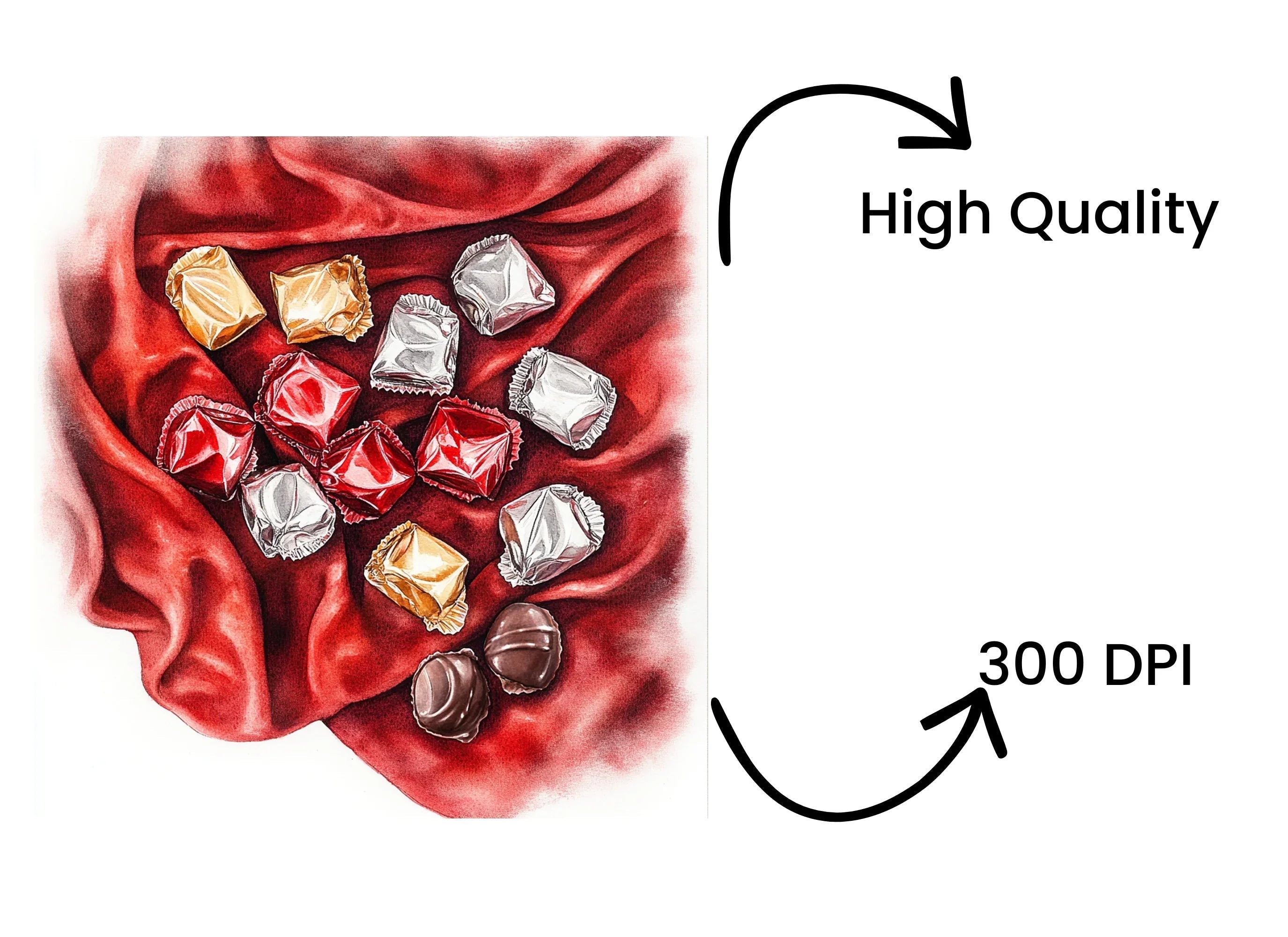 Assorted Chocolates on Red Fabric Clipart Bundle