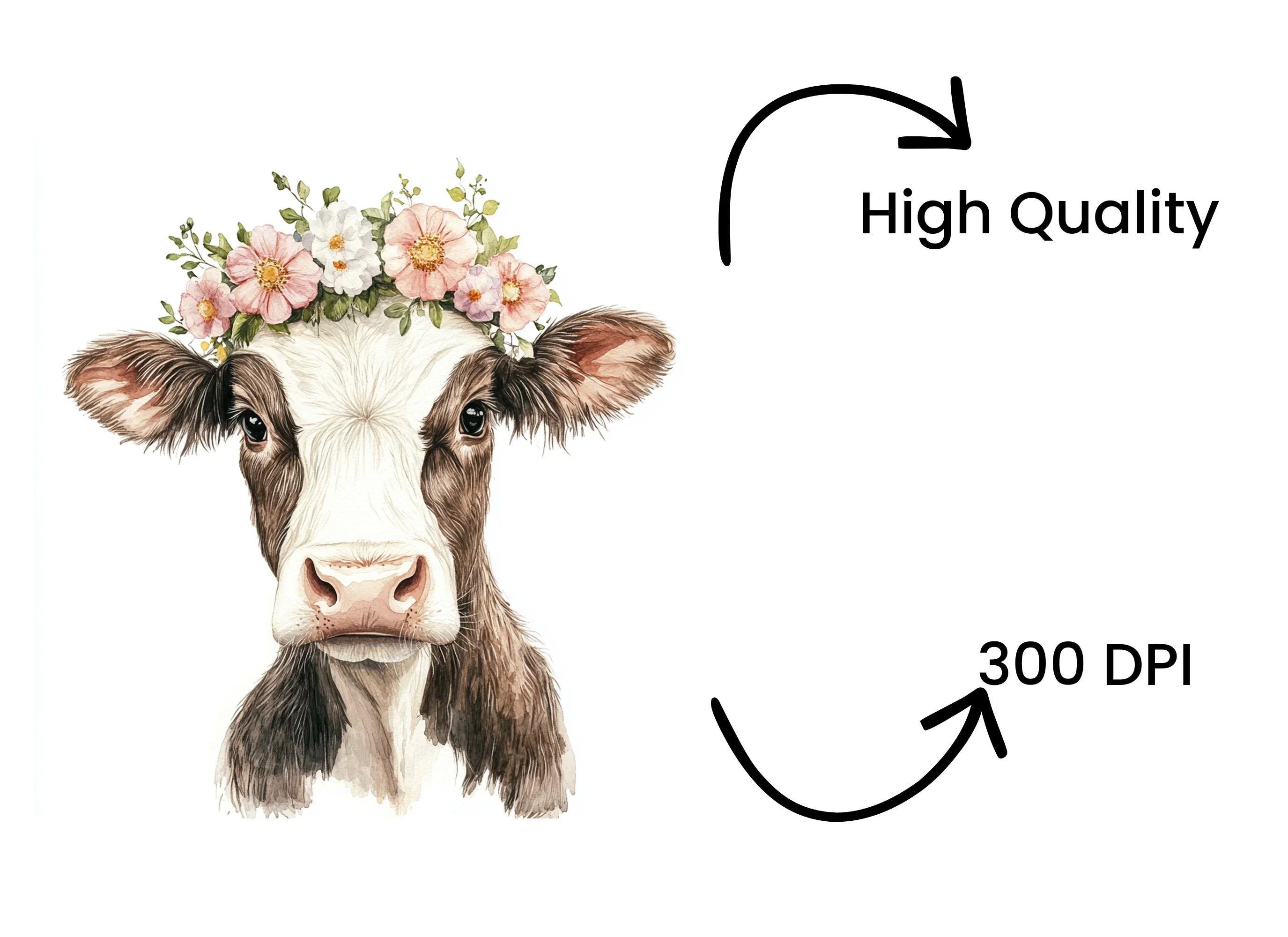 Floral Crown Cow Clipart Bundle