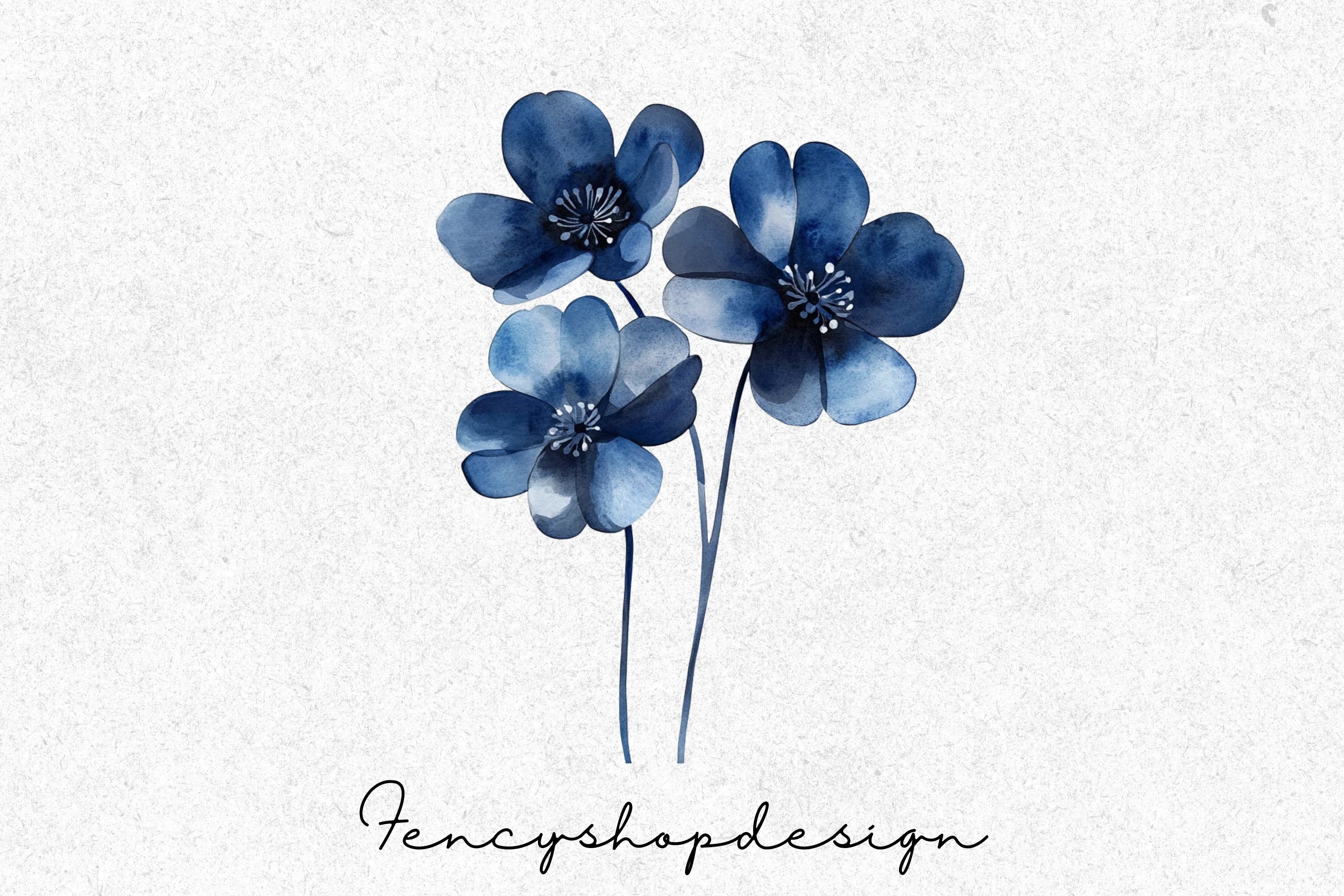 Blue Floral Clipart Bundle