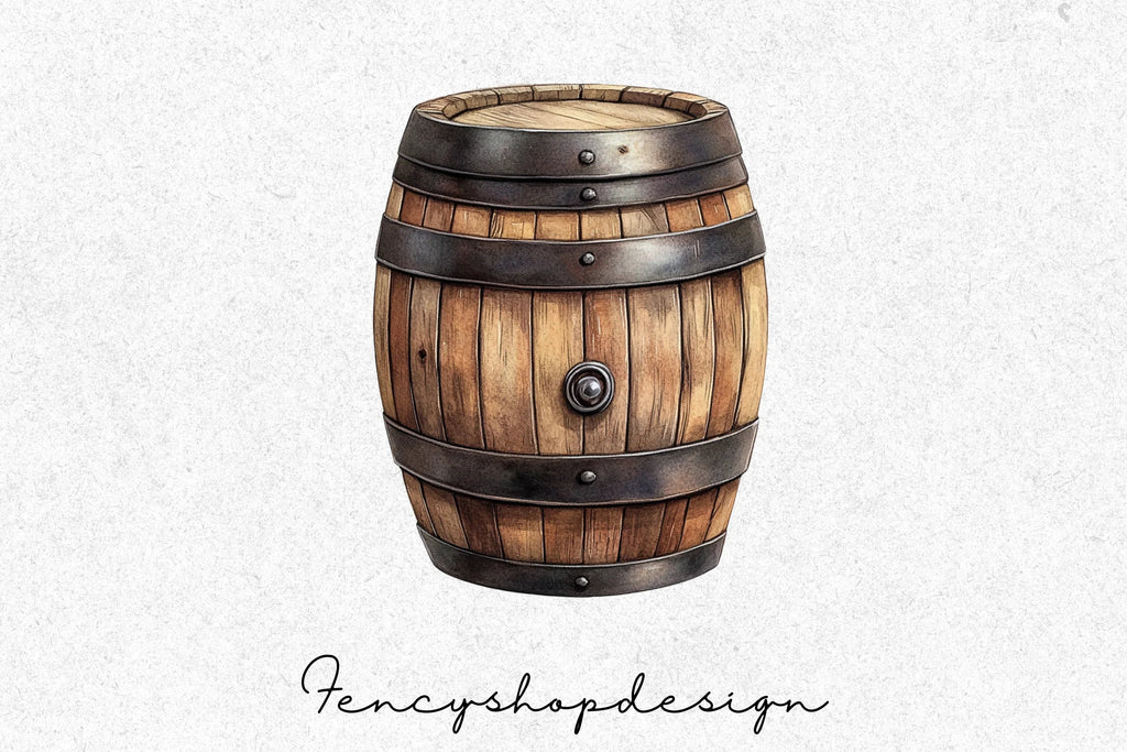 Rustic Wooden Barrels Clipart Bundle