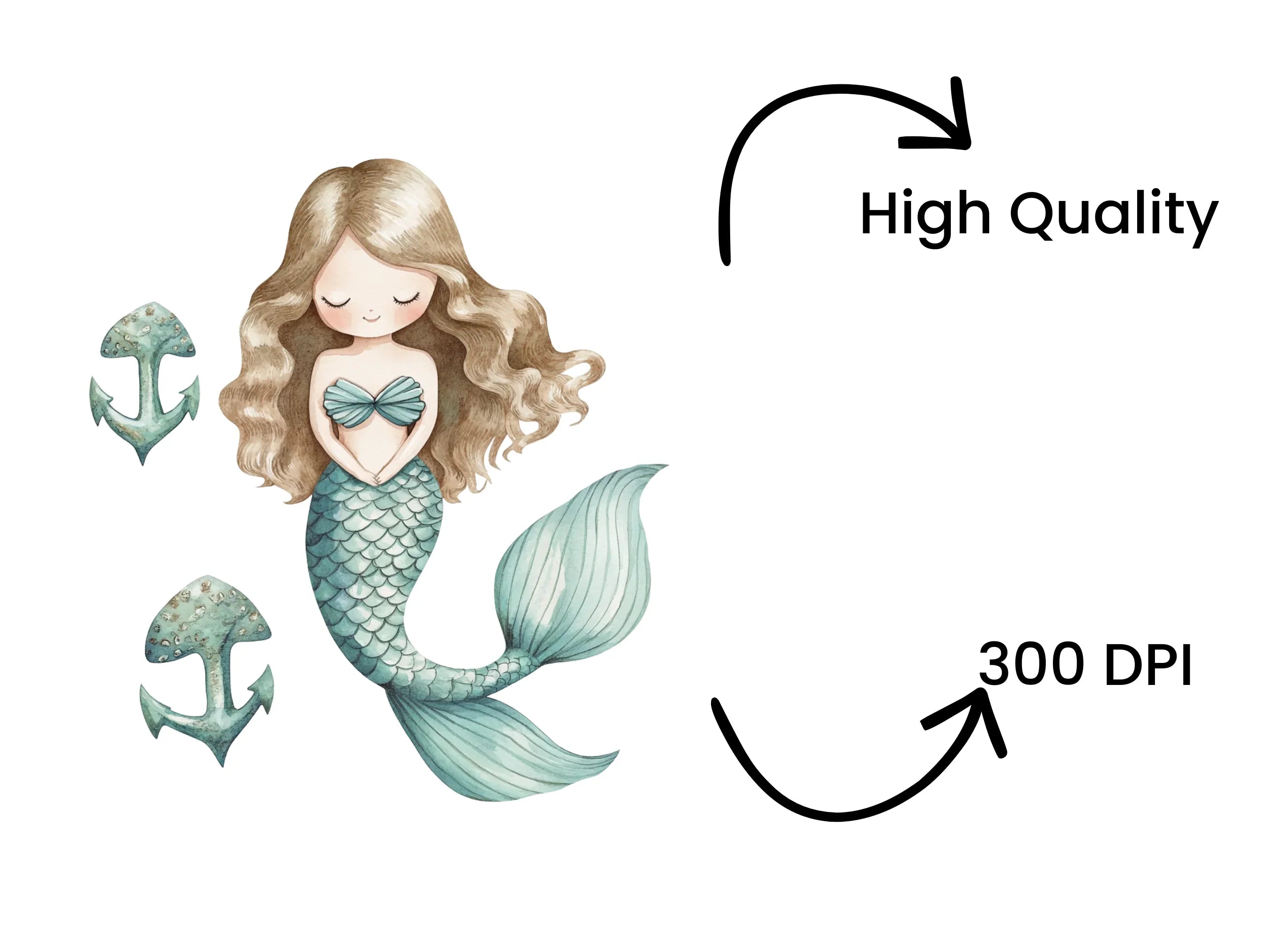 Cute Mermaid and Anchors Clipart Bundle