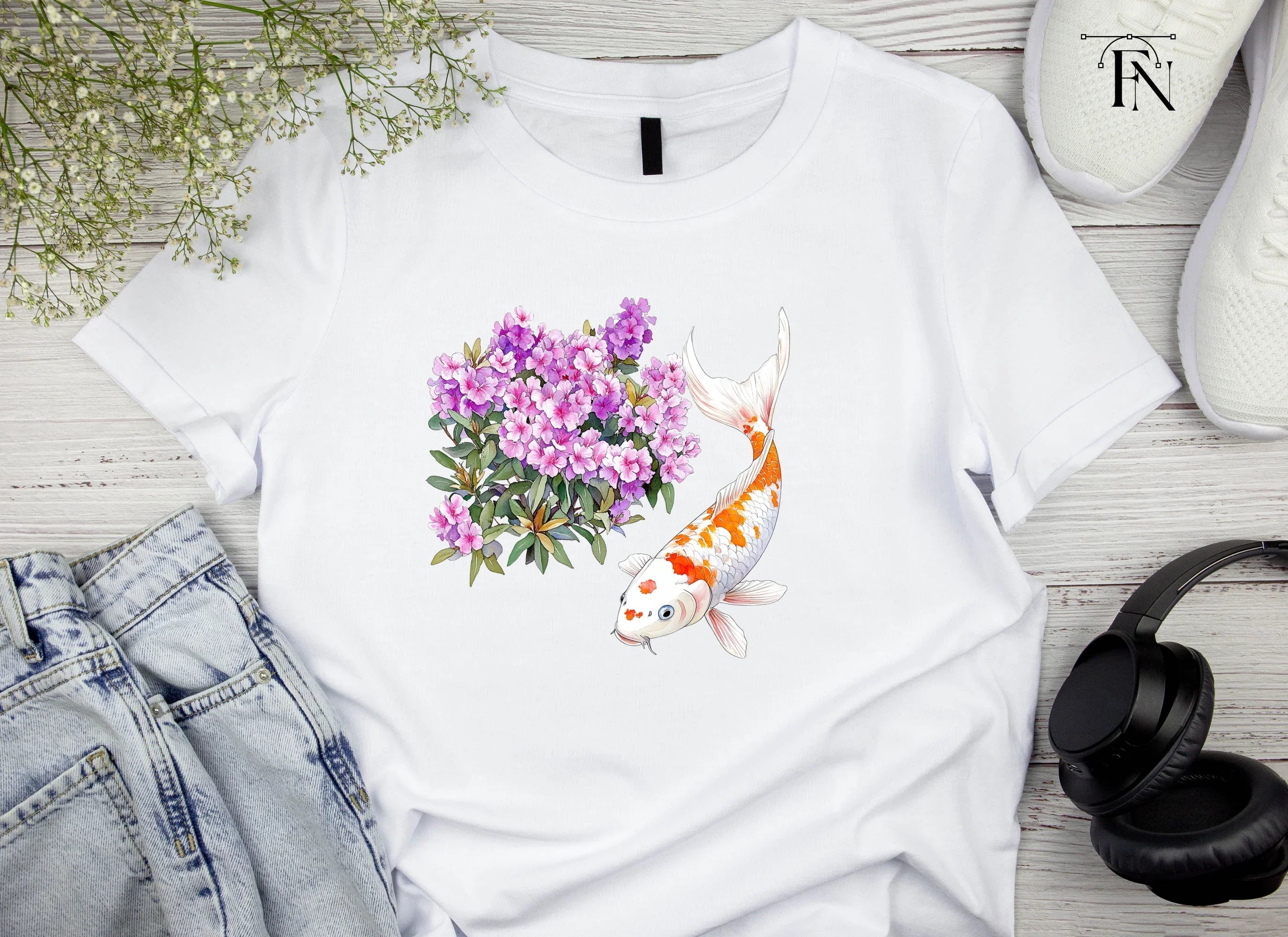 Koi Fish and Pink Flowers Clipart Bundle