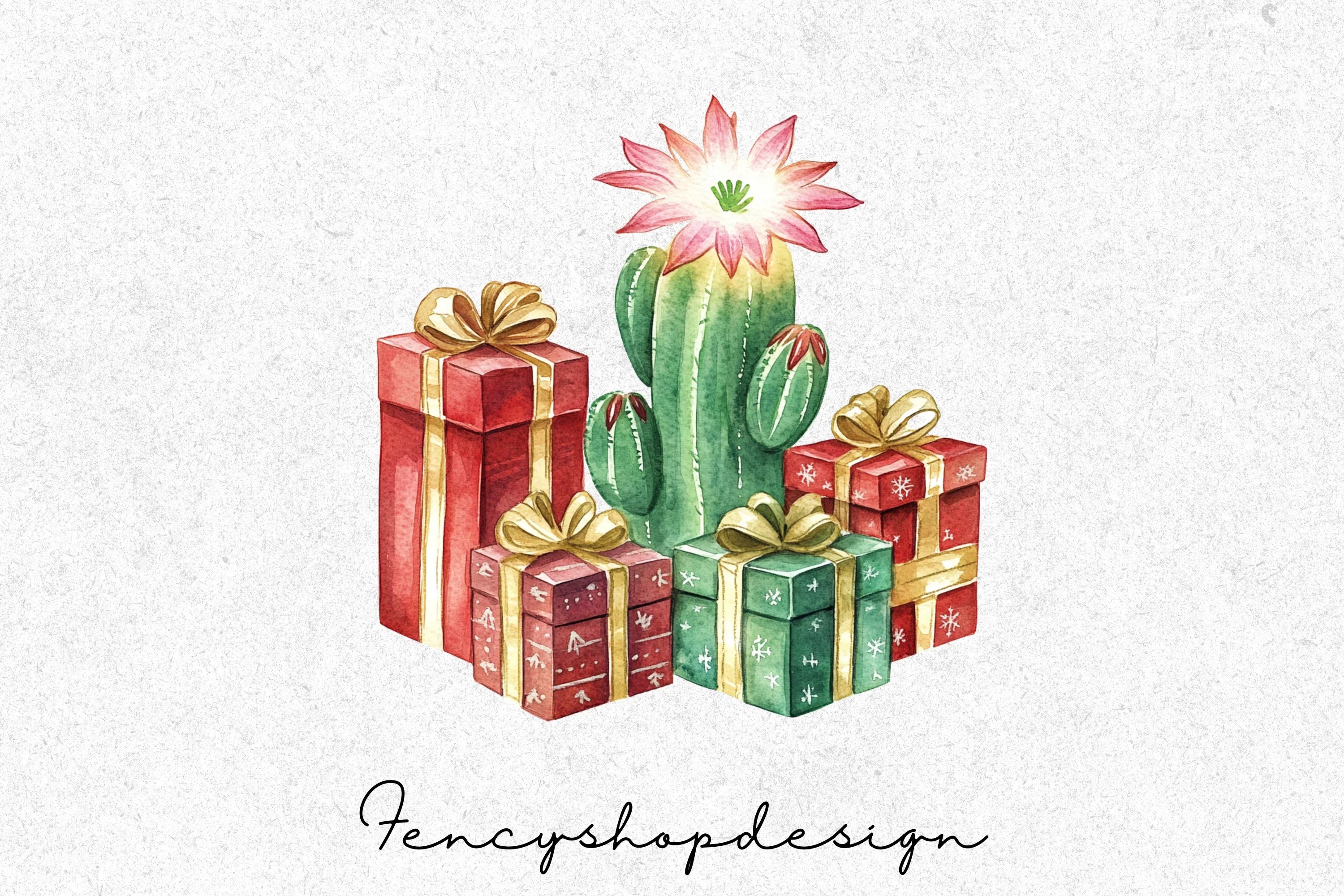 Christmas Cactus Clipart Bundle