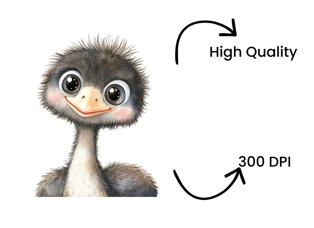 Adorable Ostrich Chick Clipart Bundle