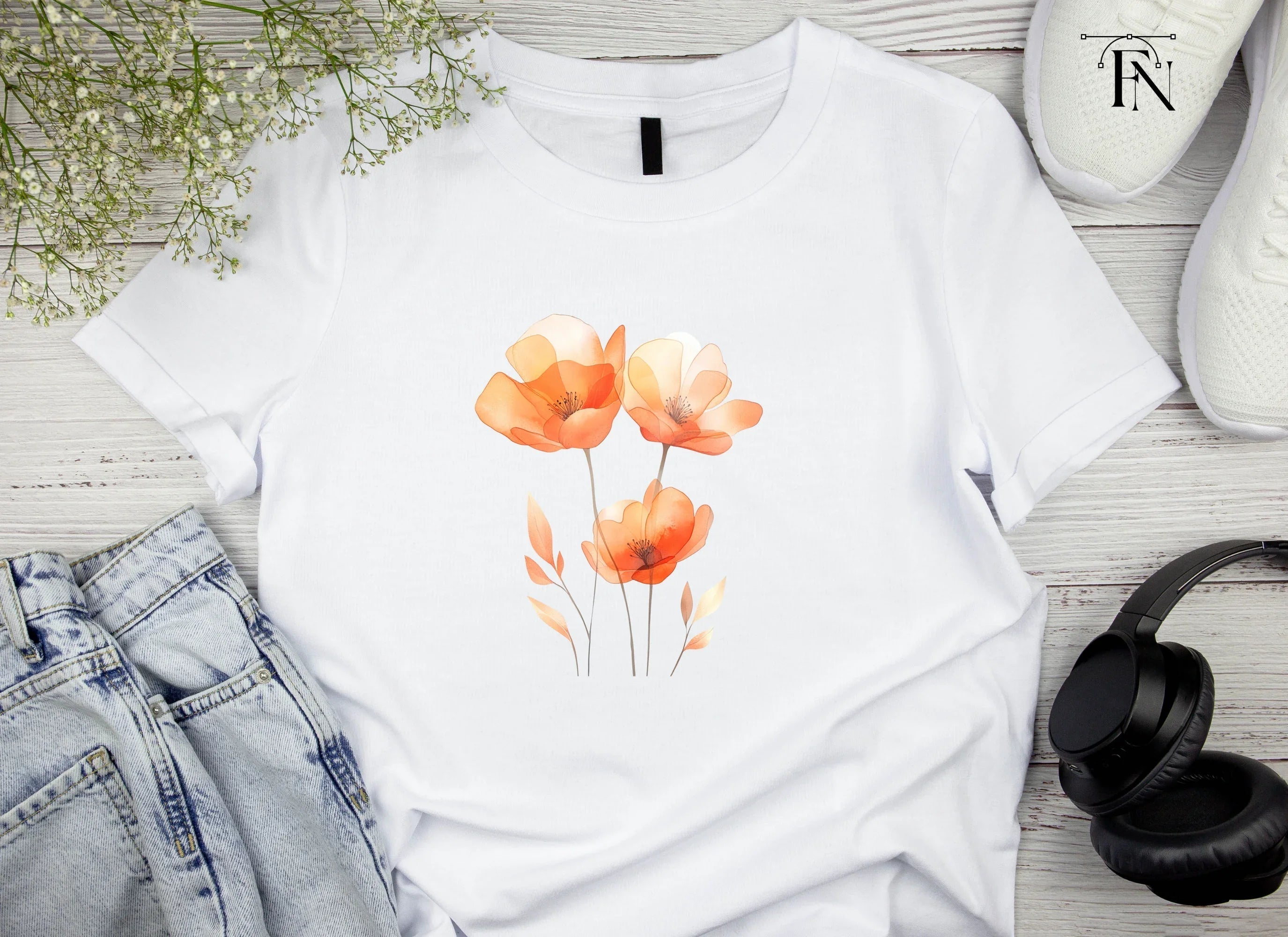 Delicate Orange Floral Clipart Bundle