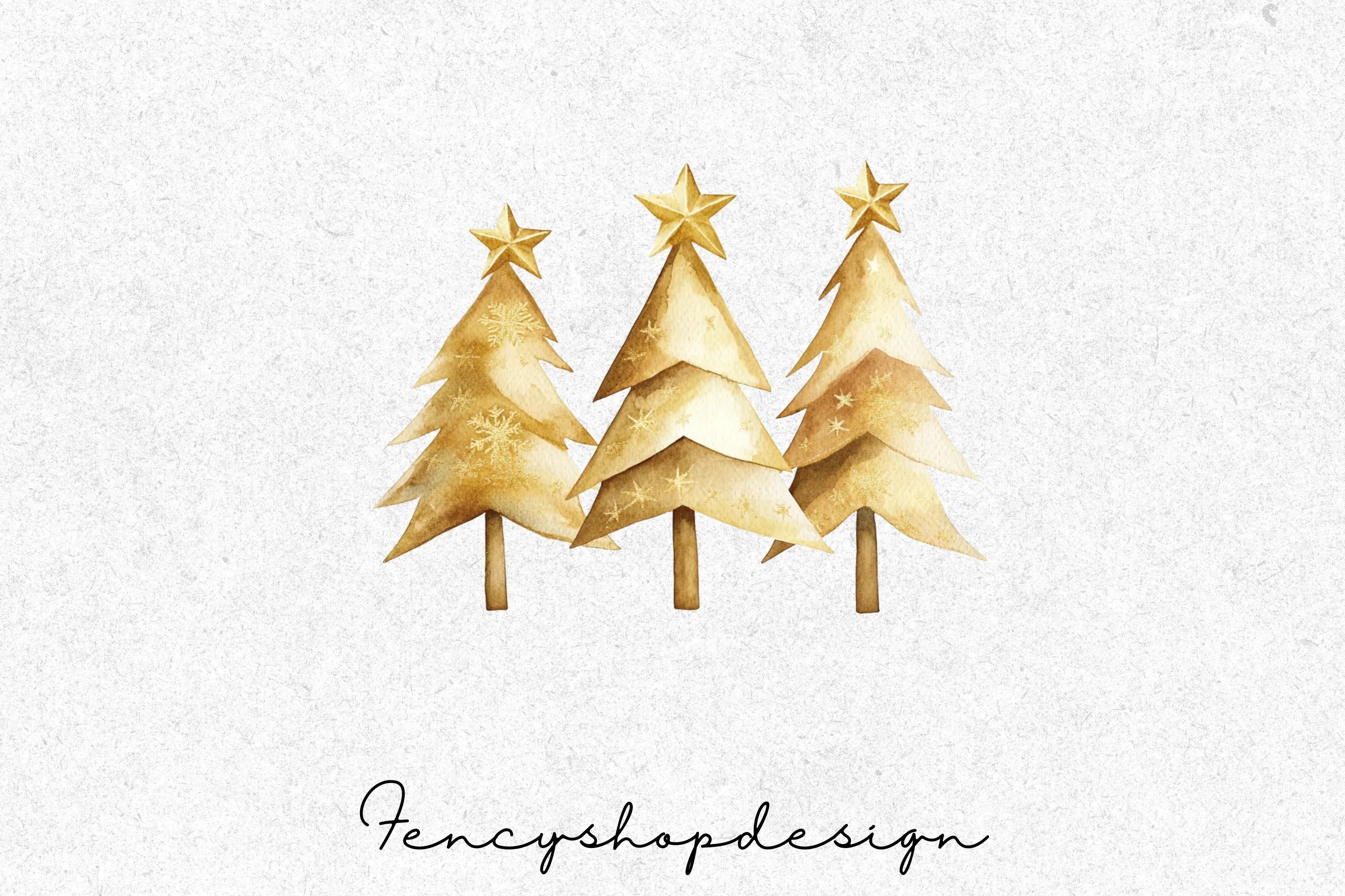 Golden Christmas Tree Clipart Bundle