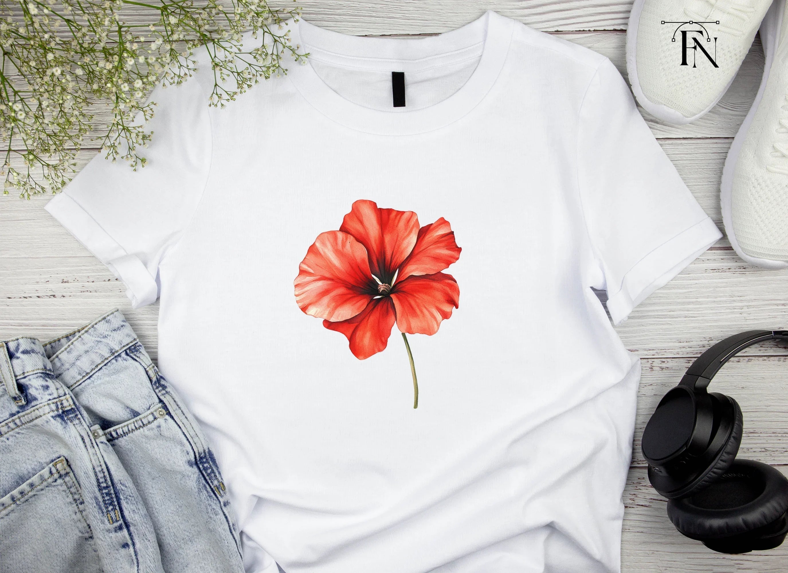 Vibrant Red Geranium Flower Clipart Bundle