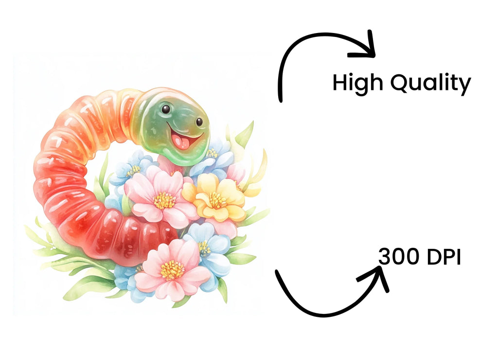 Gummy Worm and Candy Floral Clipart Bundle