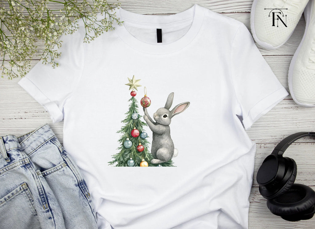 Gray Rabbit Holiday Tree Decorating Clipart Bundle