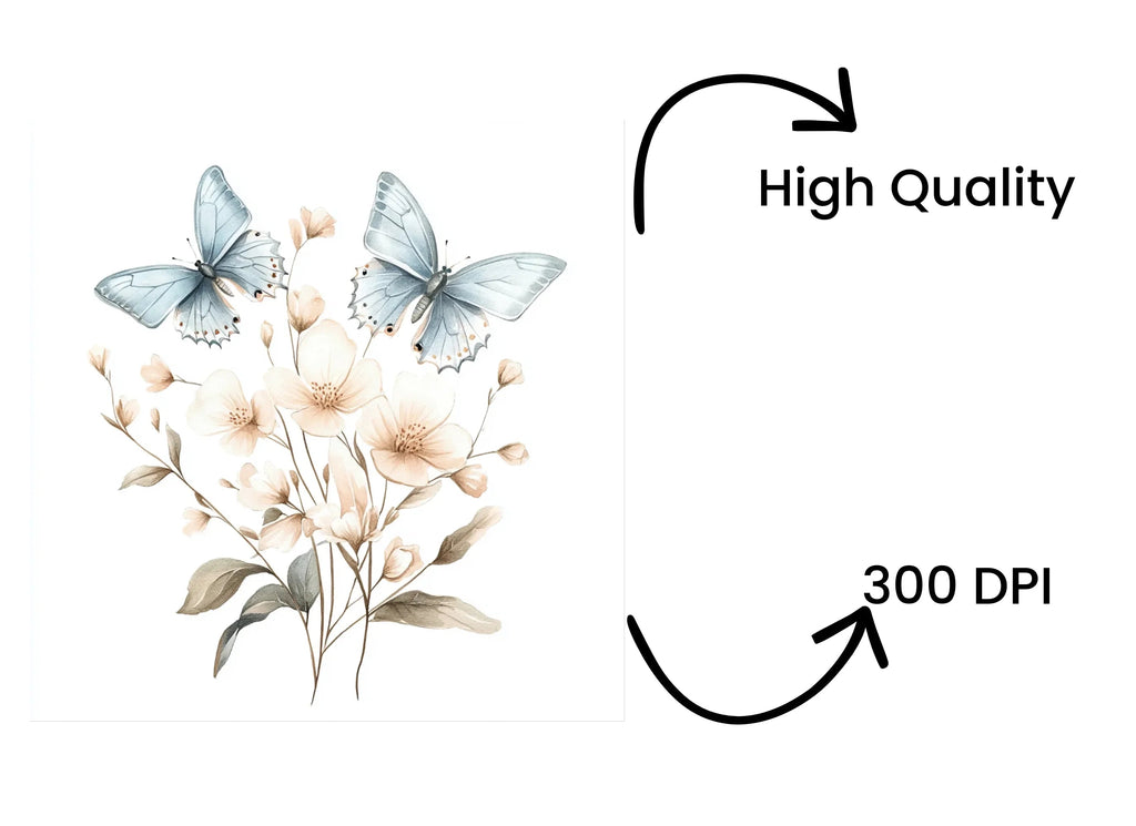 Blue Butterfly Floral Clipart Bundle