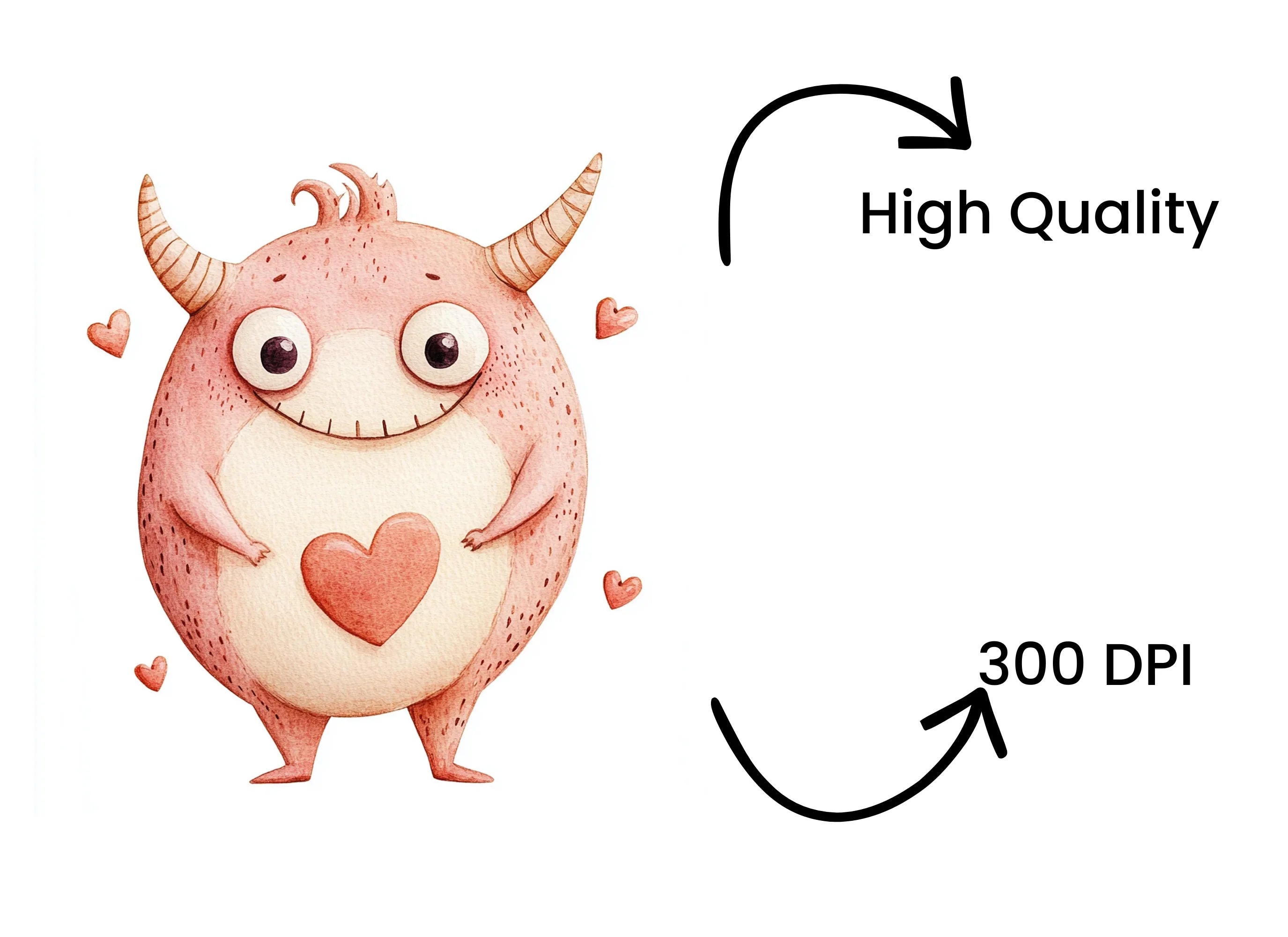 Cute Pink Monster with Heart Clipart Bundle