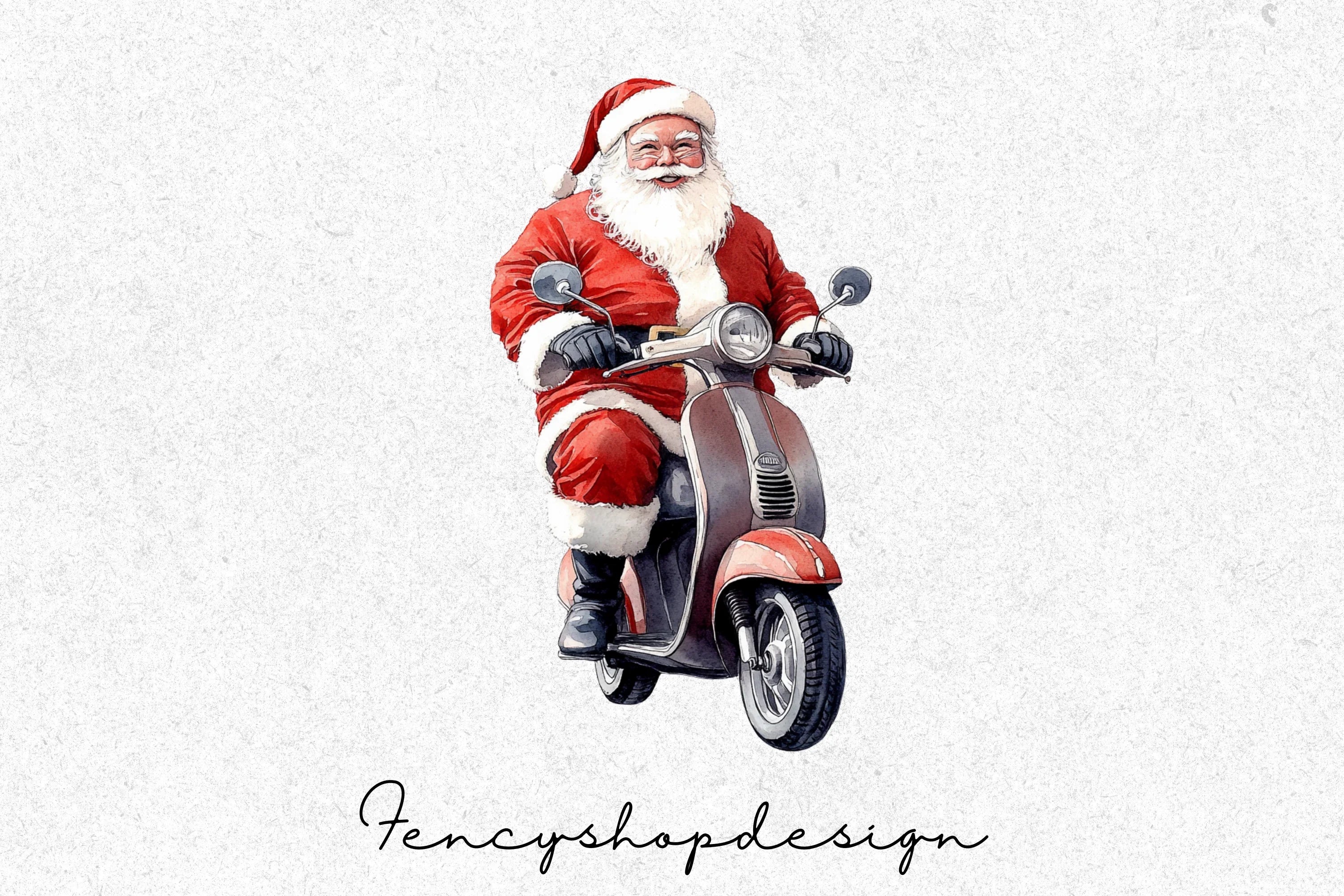 Santa Claus Riding Scooters Clipart Bundle