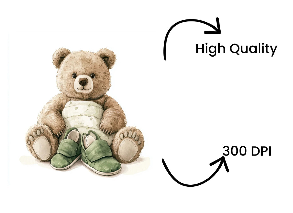 Teddy Bear with Green Pillow and Shoes Clipart Bundle