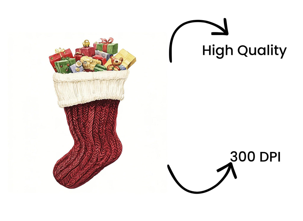 Christmas Stockings Filled With Gifts Clipart Bundle