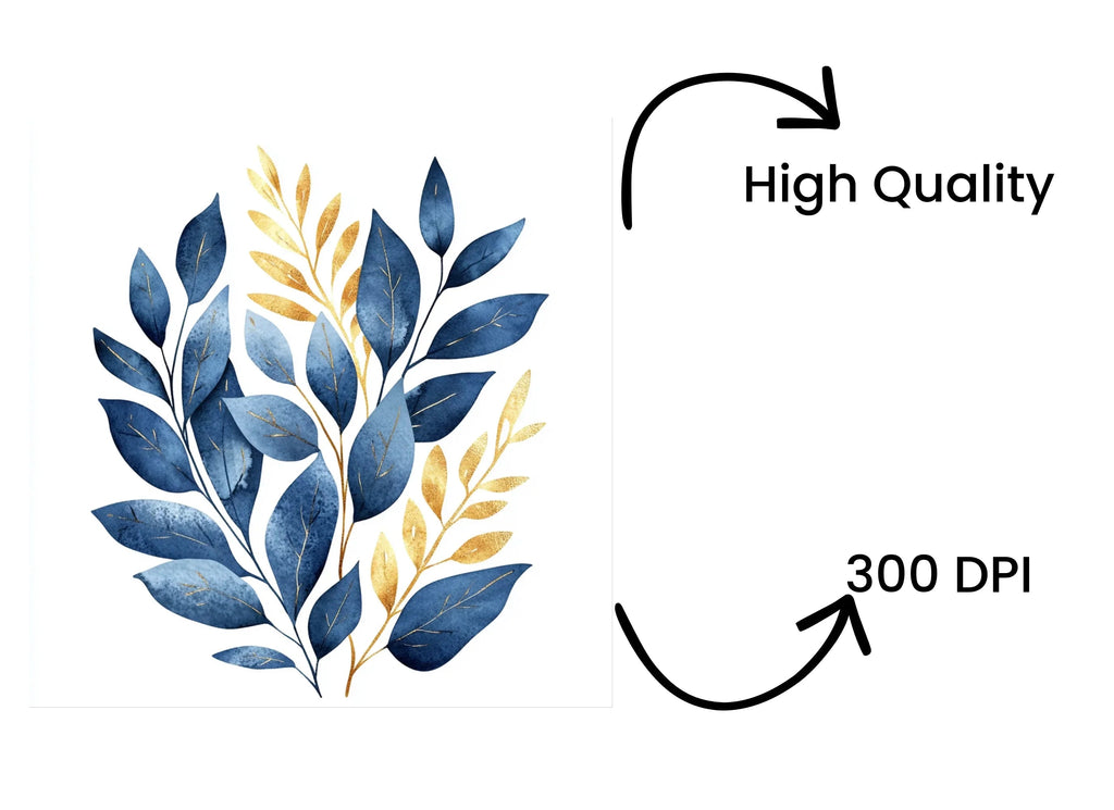 Elegant Blue Gold Leaf Clipart Bundle