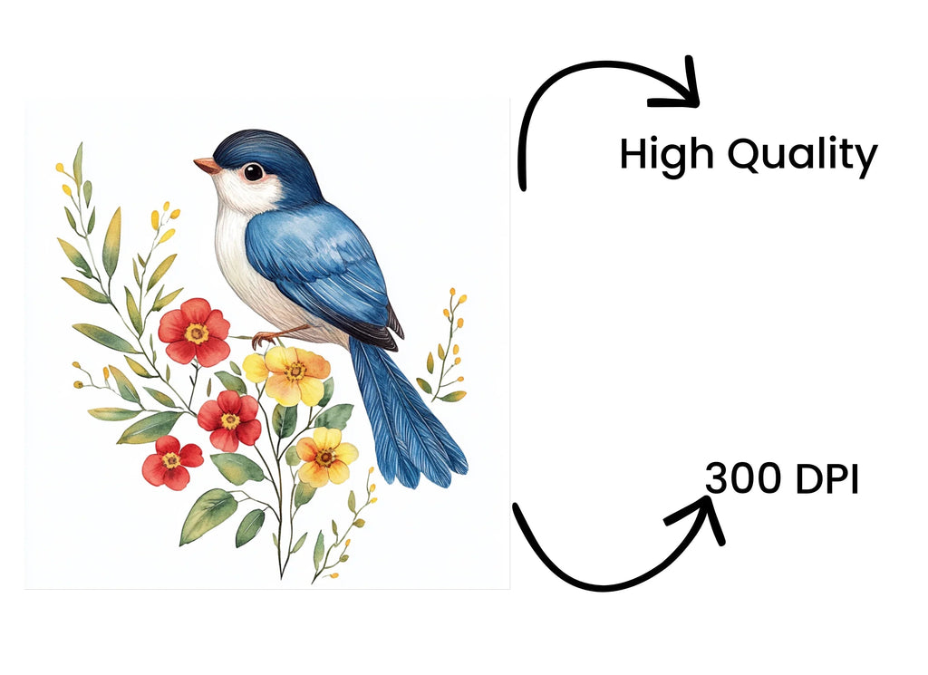 Cute Blue Birds with Spring Flowers Clipart Bundle