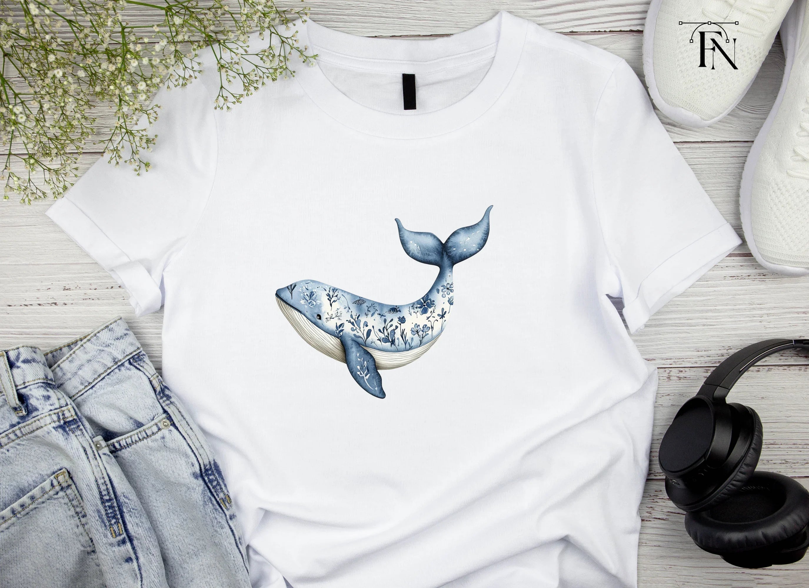 Whale and Wildflower Clipart Bundle