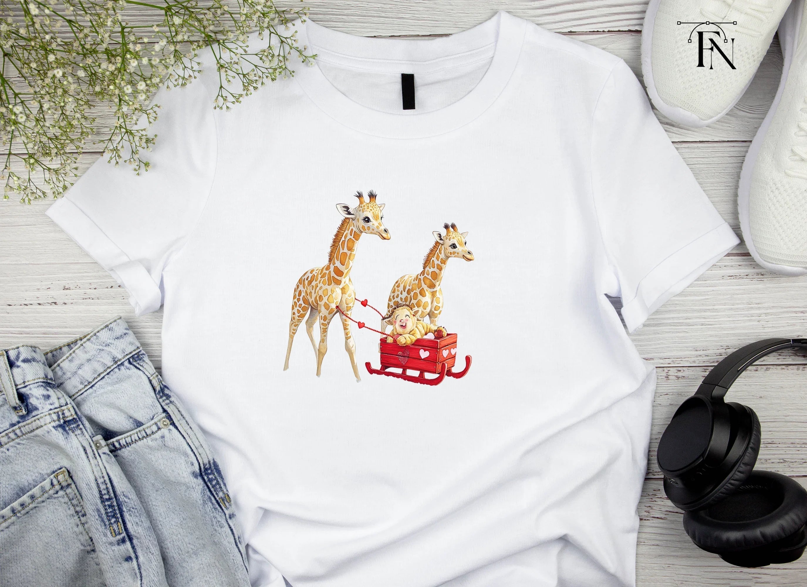 Cute Giraffes with Sleigh Clipart Bundle