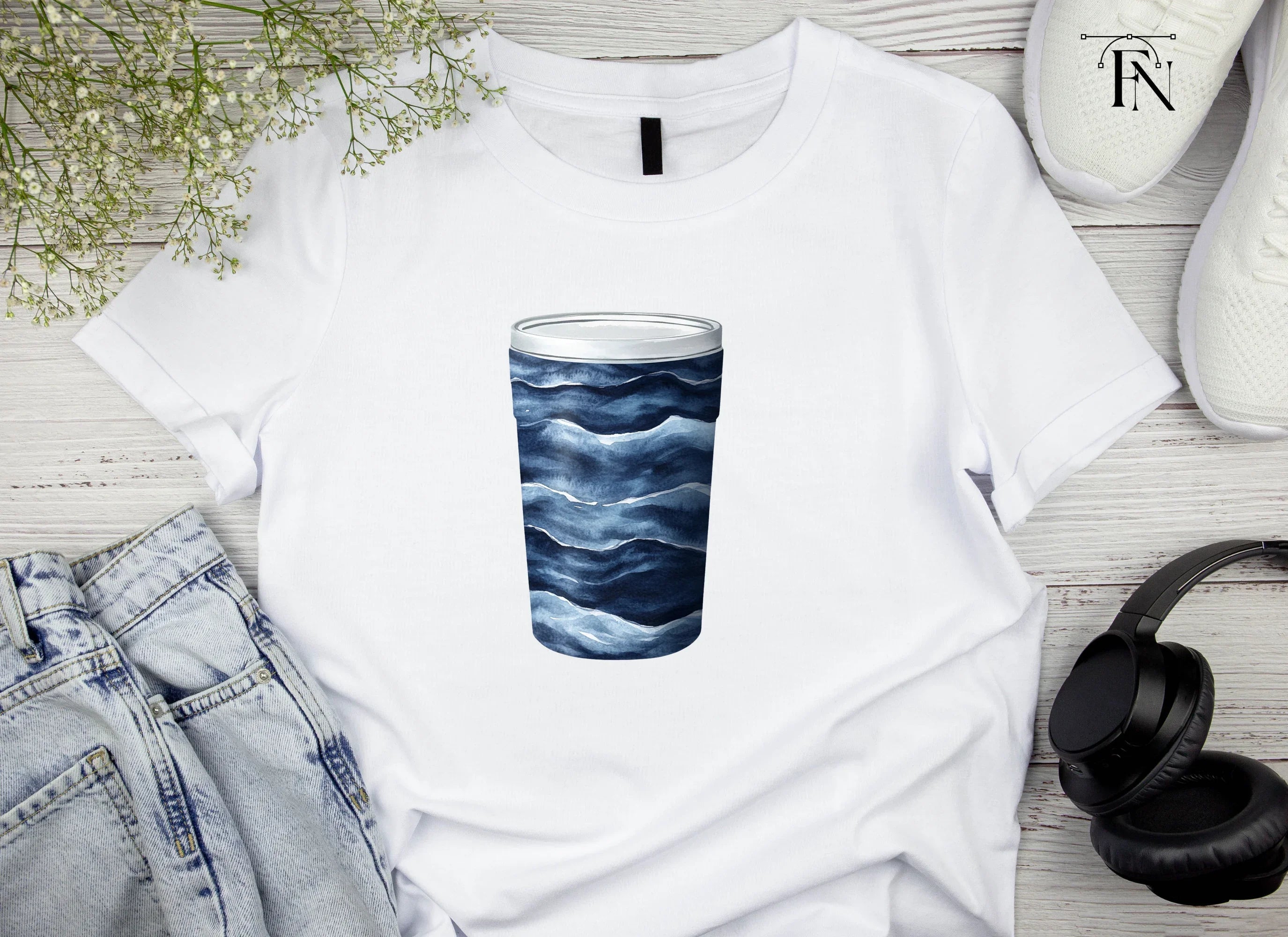 Dark Blue Ocean Waves Tumbler Clipart Bundle