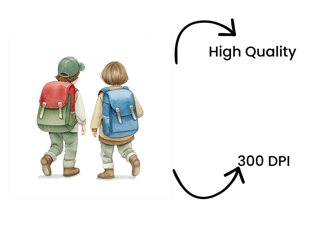 Children Walking with Backpacks Clipart Bundle