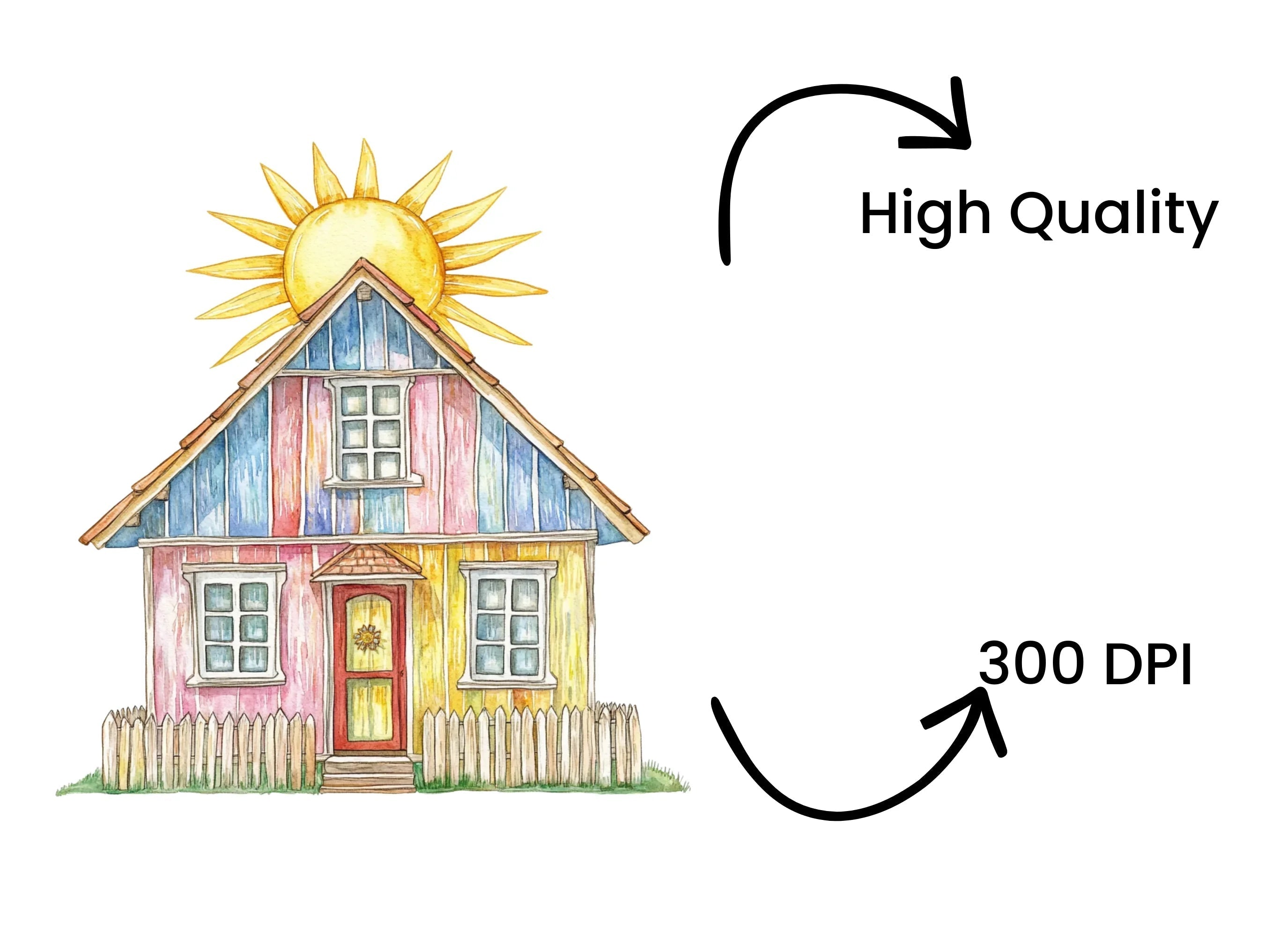 Colorful Summer House with Bright Sun Clipart Bundle