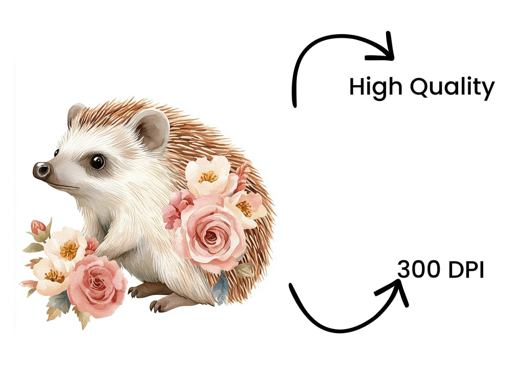 Cute Hedgehog Floral Clipart Bundle