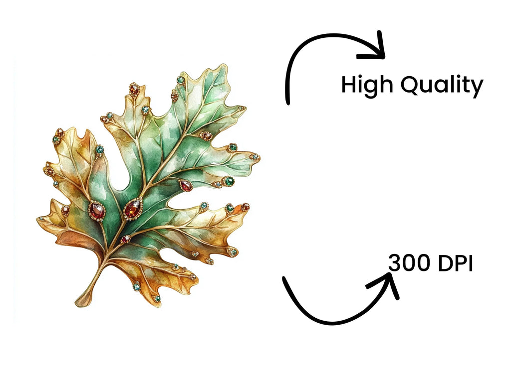 Jeweled Oak Leaves Clipart Bundle