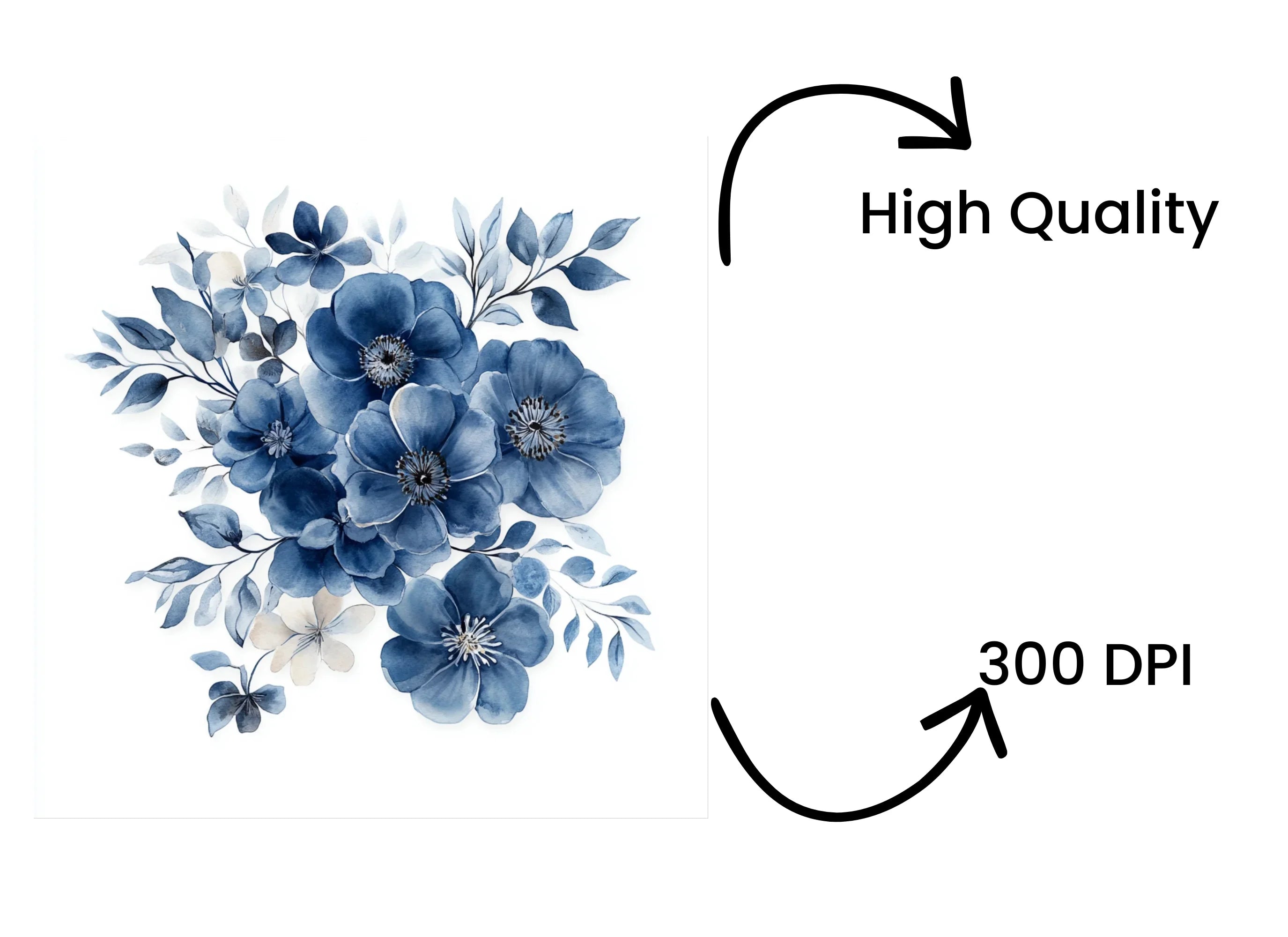 Elegant Blue Floral Clipart Bundle