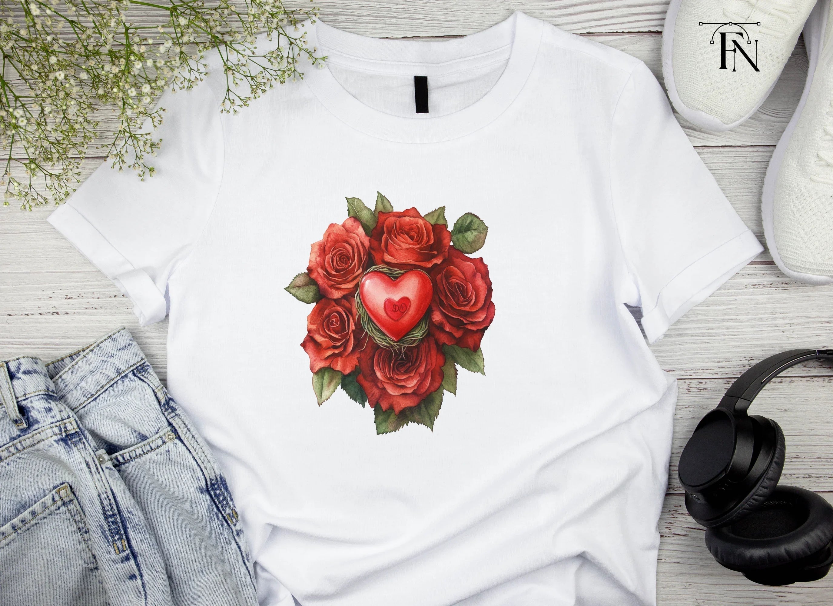 Romantic Rose Bouquets with Heart Clipart Bundle