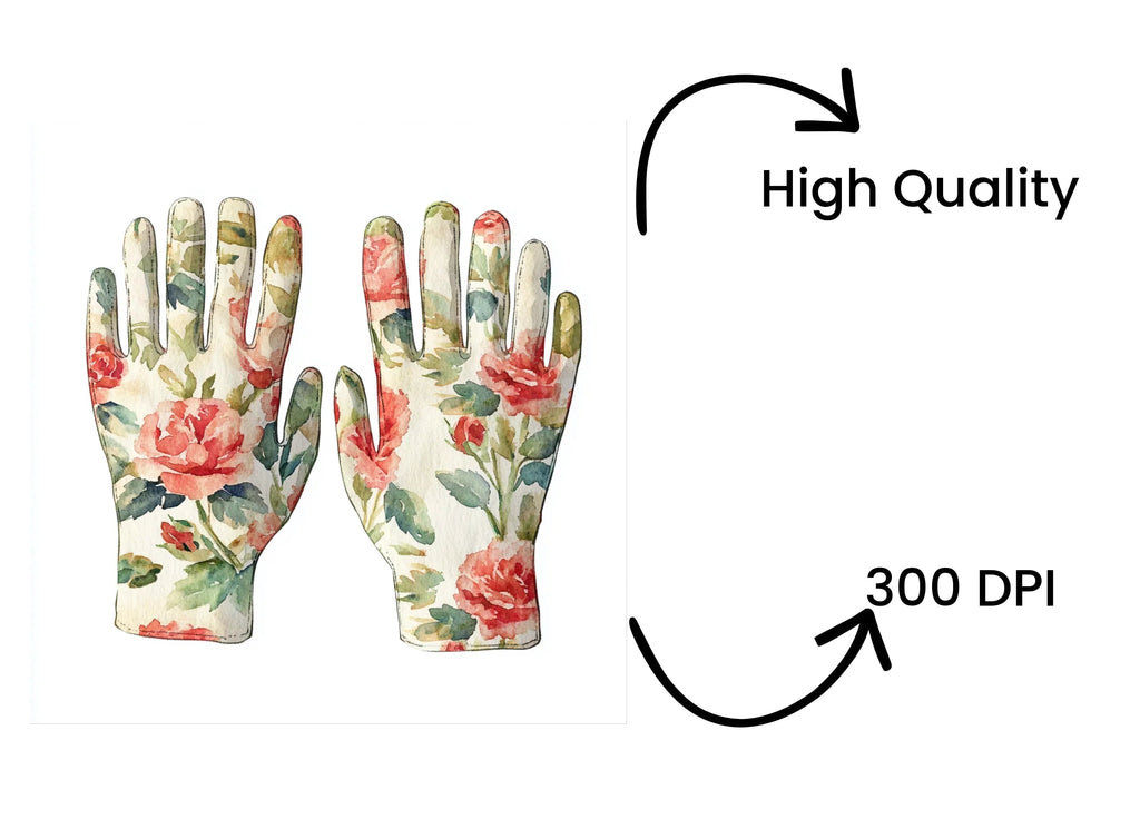 Floral Gardening Gloves Clipart Bundle