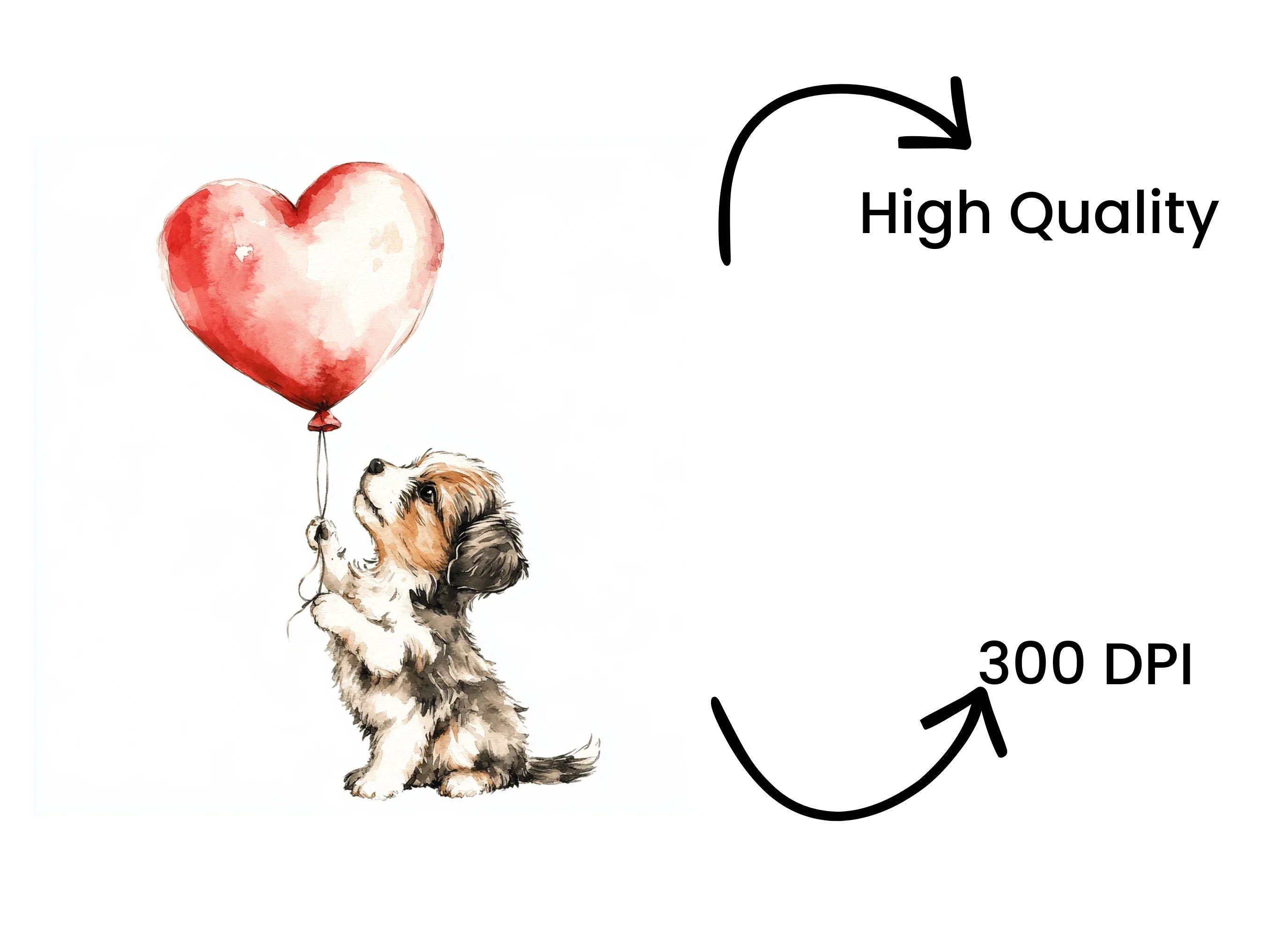 Cute Puppies with Heart Balloons Clipart Bundle