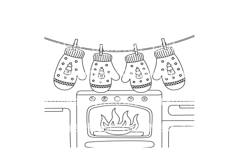 Christmas Mittens Drying on Line Coloring Books