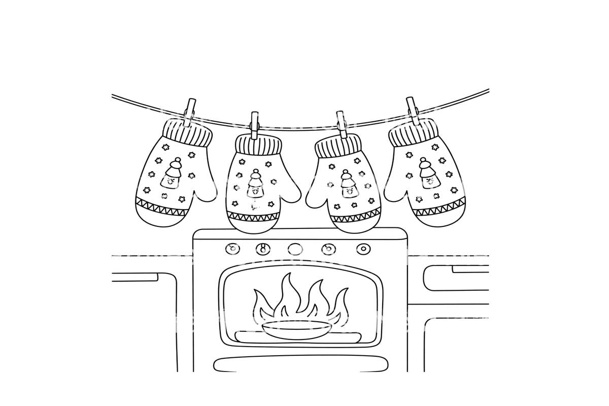 Christmas Mittens Drying on Line Coloring Books
