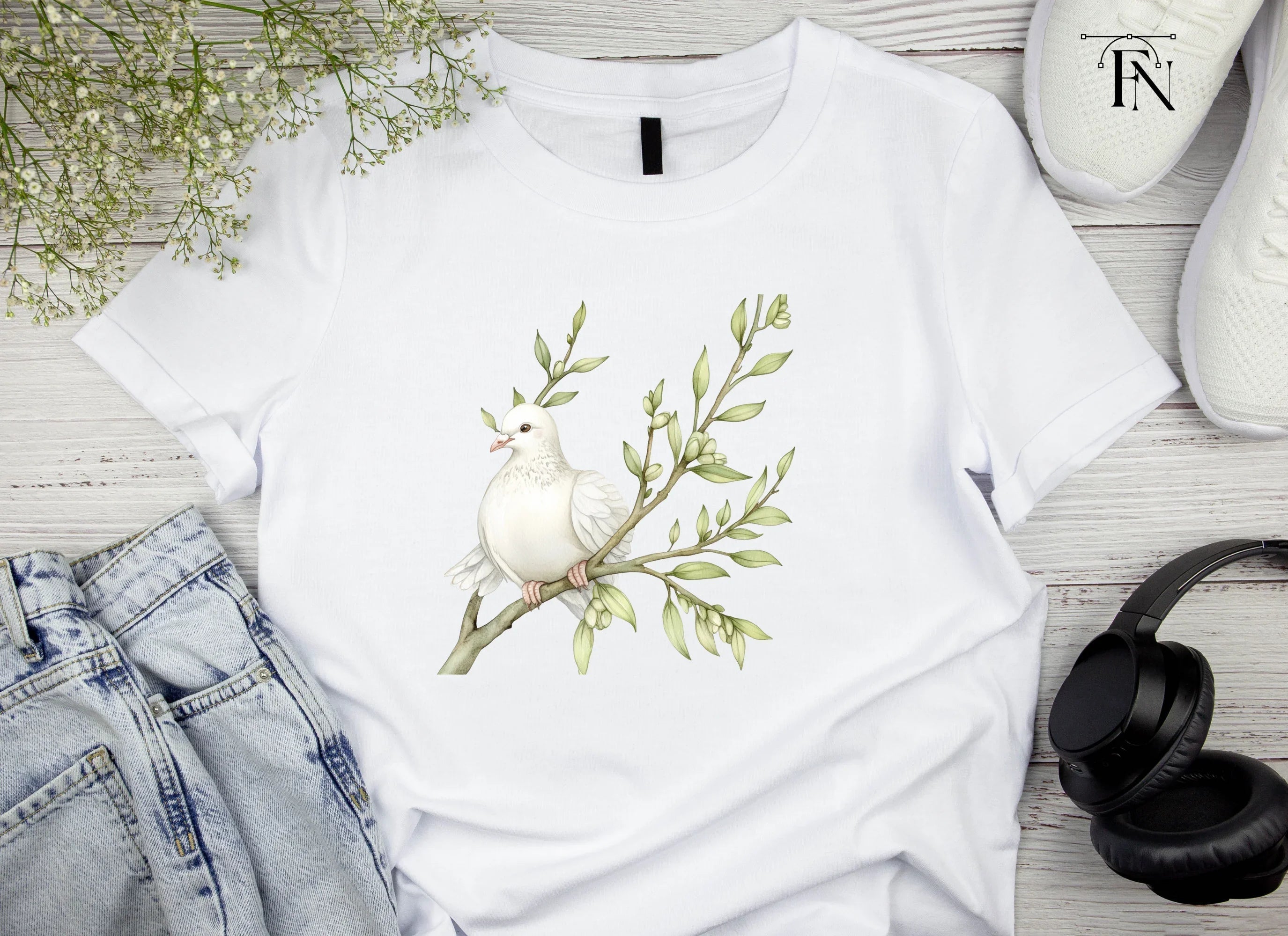 White Doves on Branches Clipart Bundle