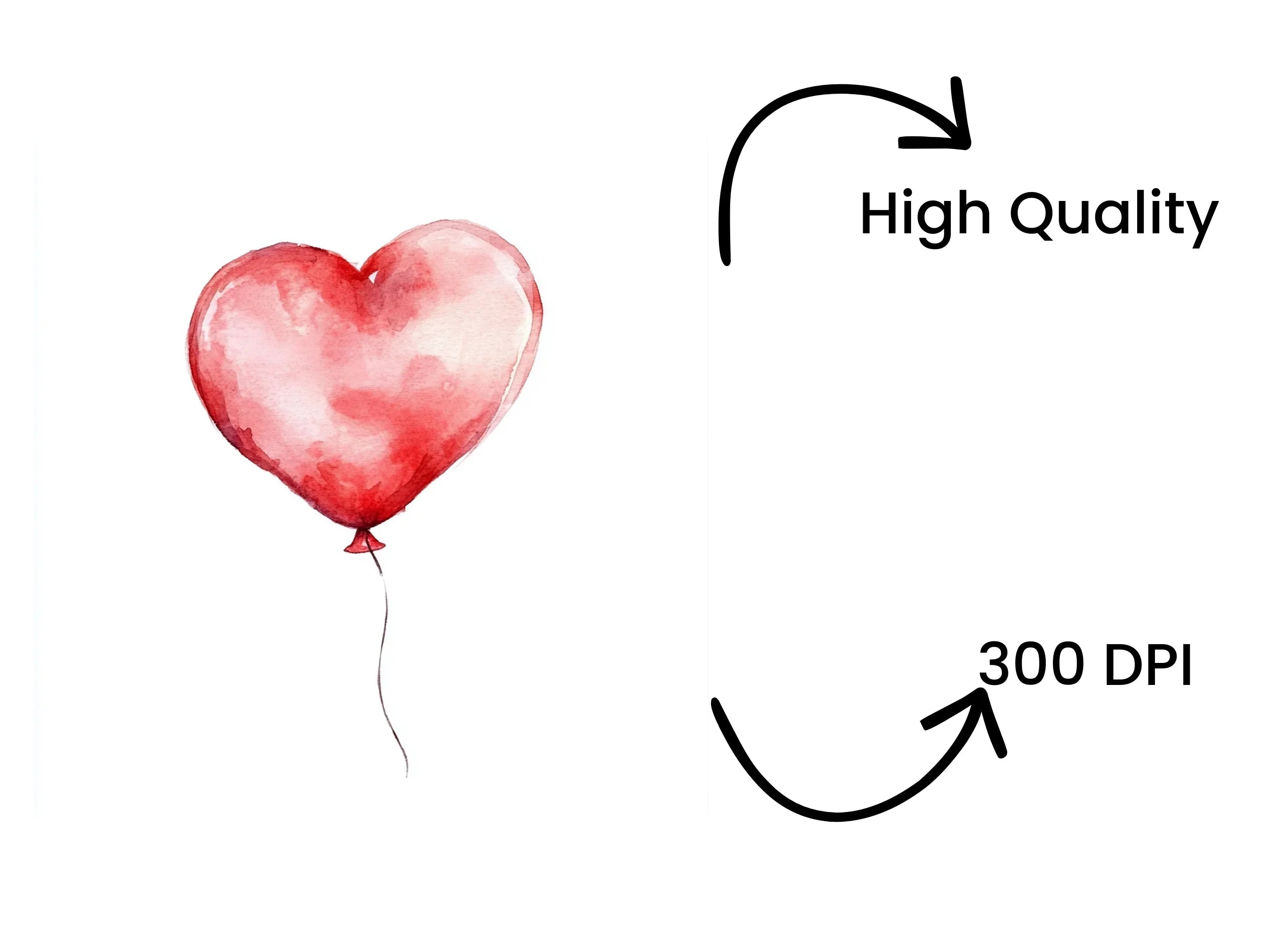 Single Red Heart Balloons Clipart Bundle