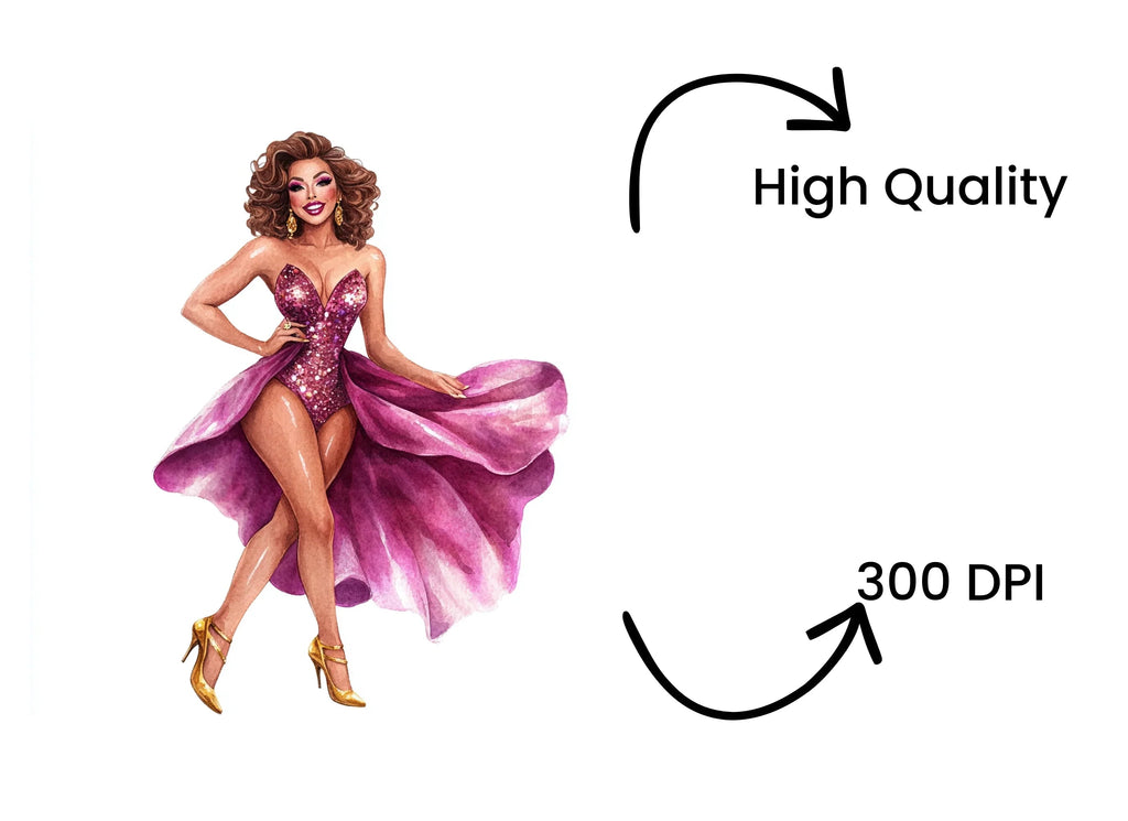Glamorous Diva in Pink Gown Clipart Bundle