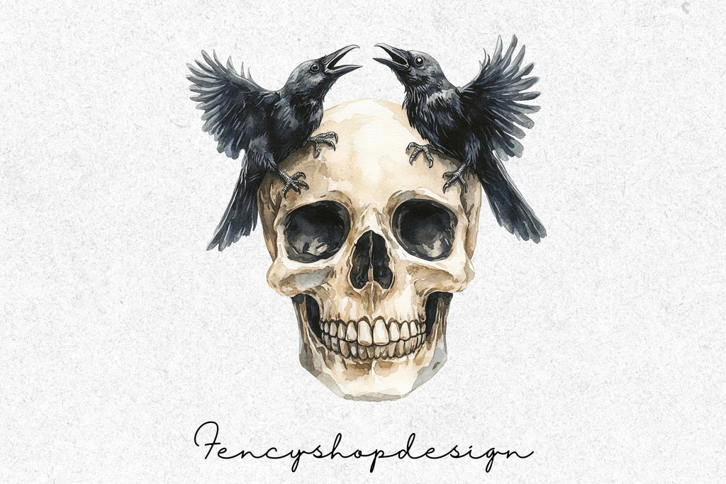 Gothic Skull and Raven Clipart Bundle