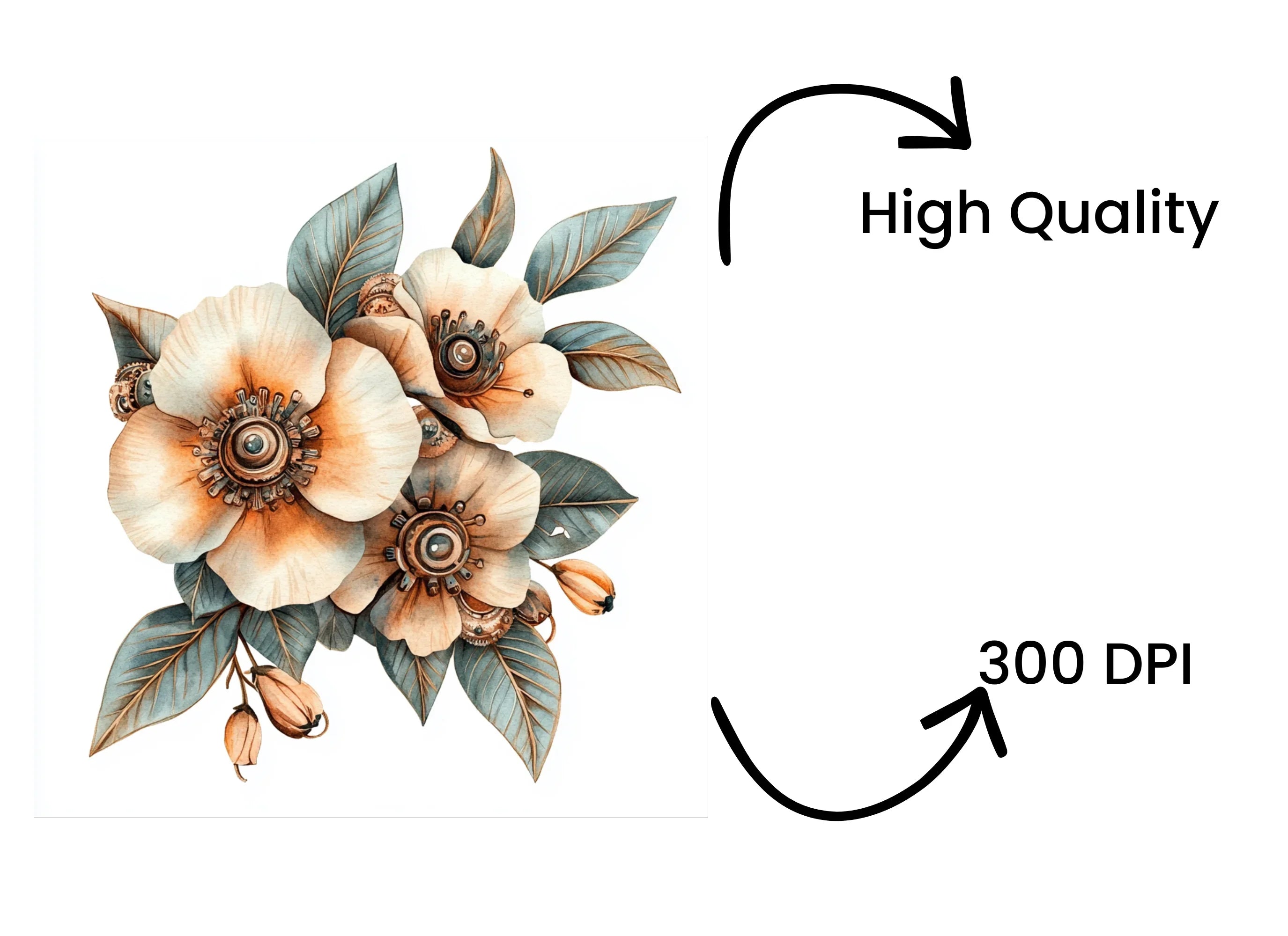 Elegant Steampunk Flower Bouquets Clipart Bundle
