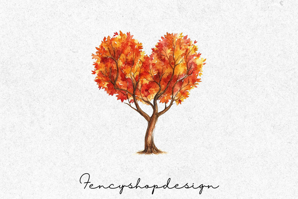 Autumn Heart Trees Clipart Bundle
