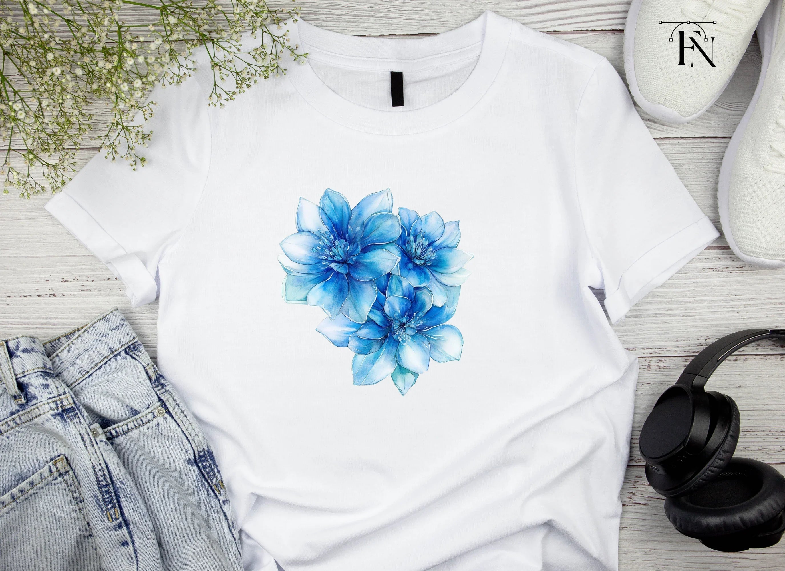 Exquisite Blue Floral Cluster Clipart Bundle