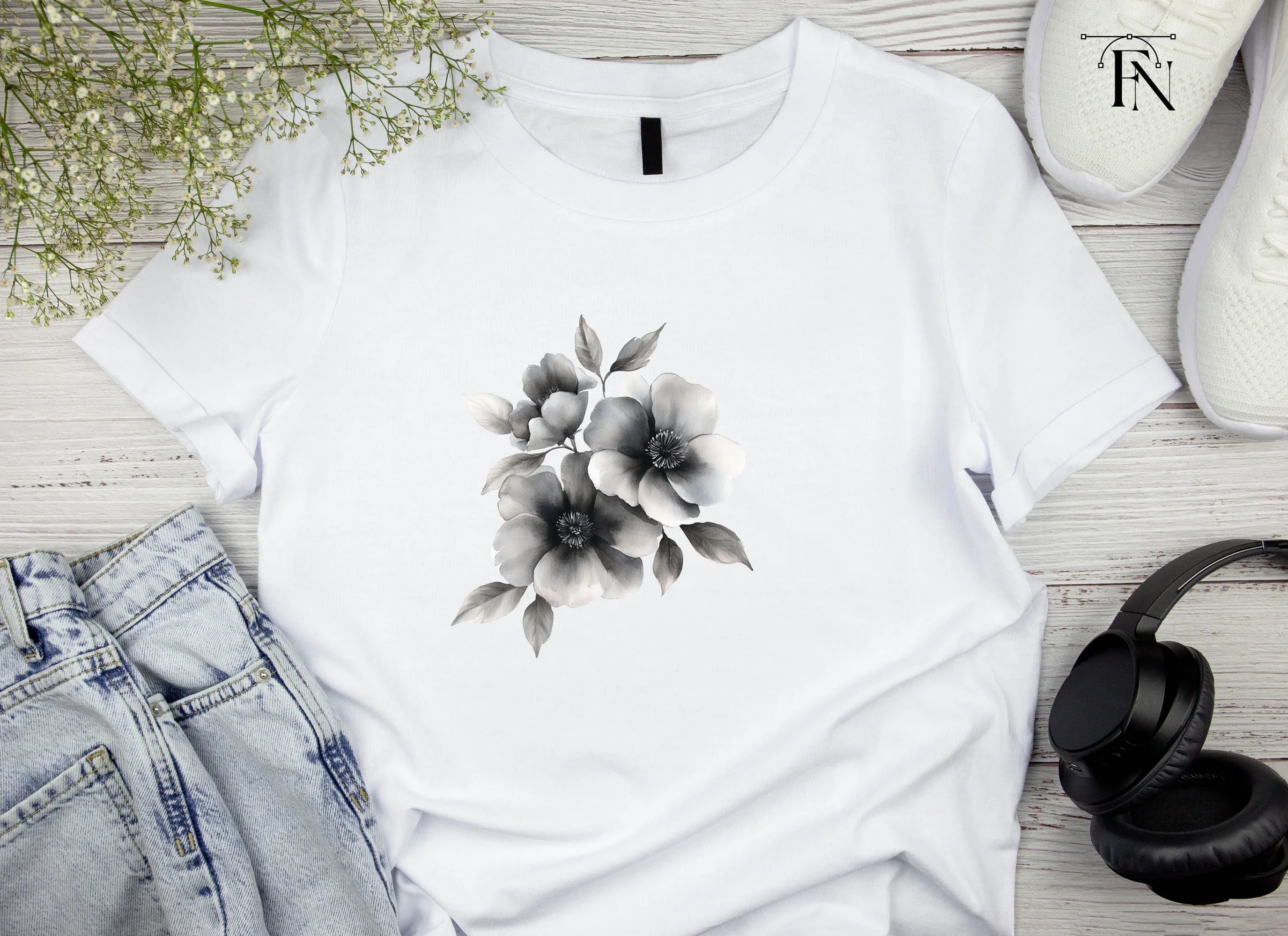 Elegant Black and White Floral Clipart Bundle