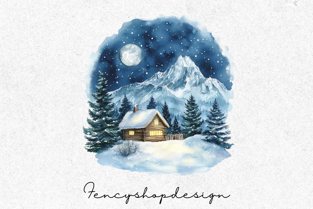 Winter Cabin Clipart Bundle